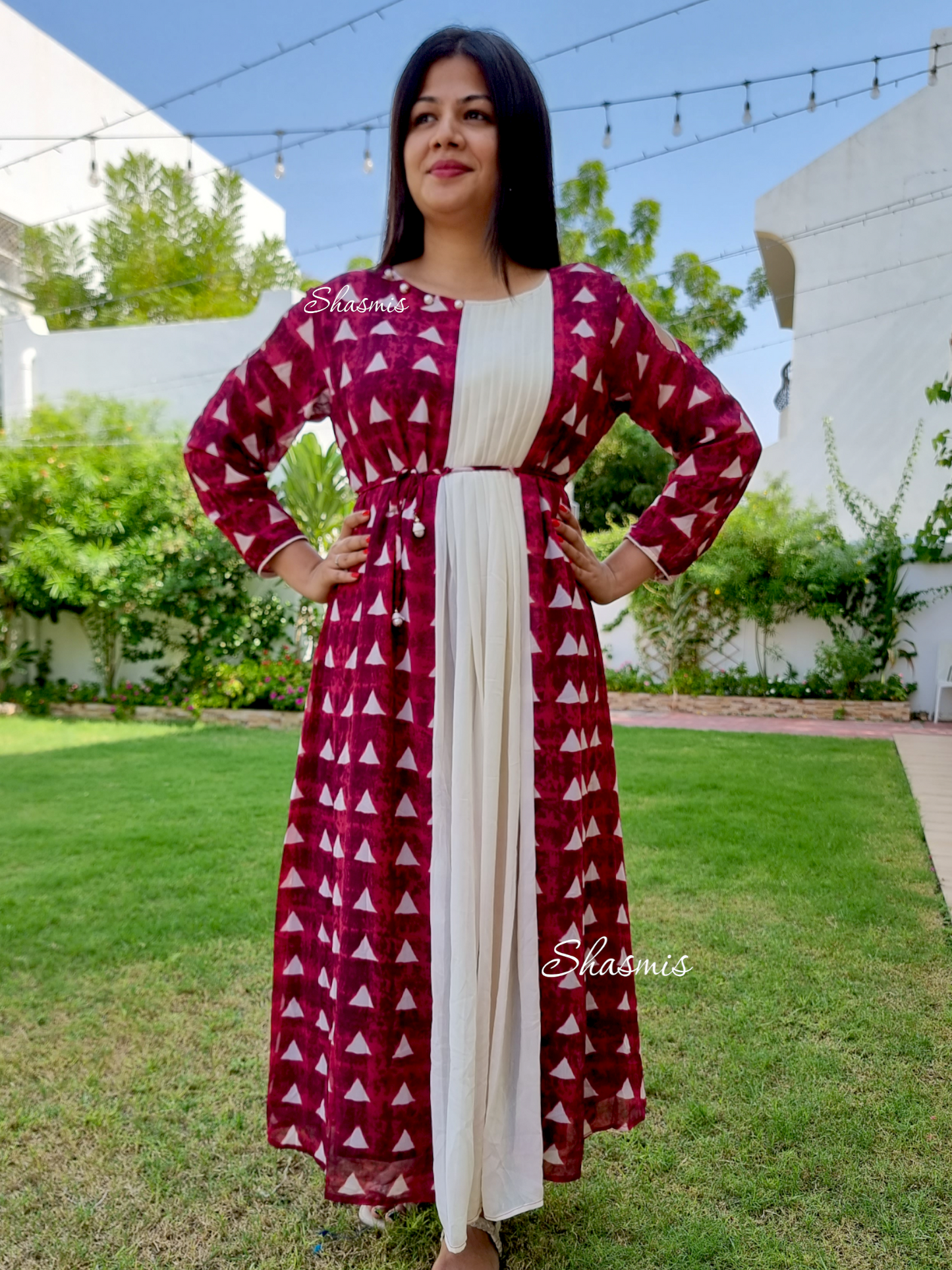 Maroon and Beige Georgette kurti