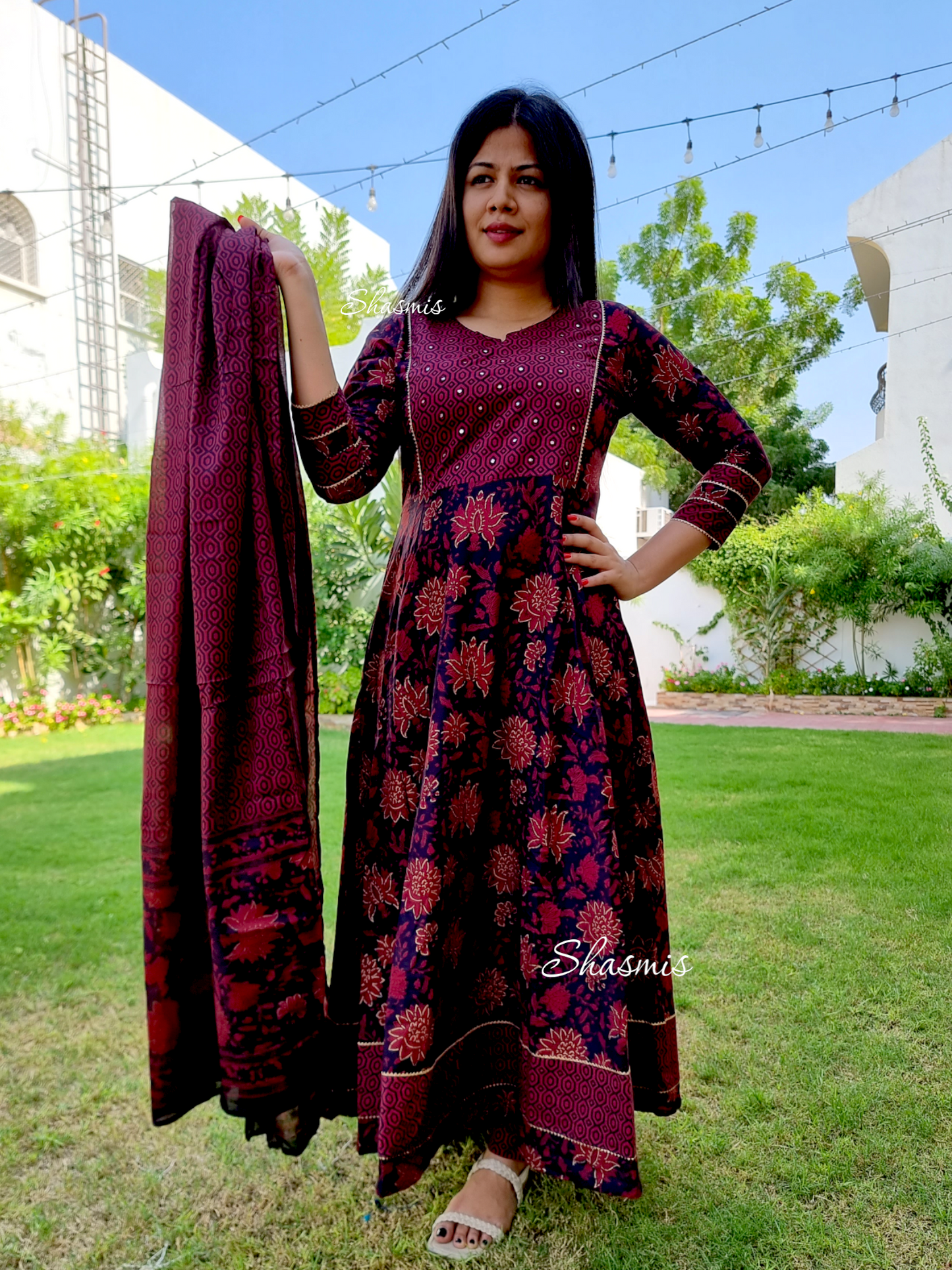 Maroon Anarkali Cotton Dress
