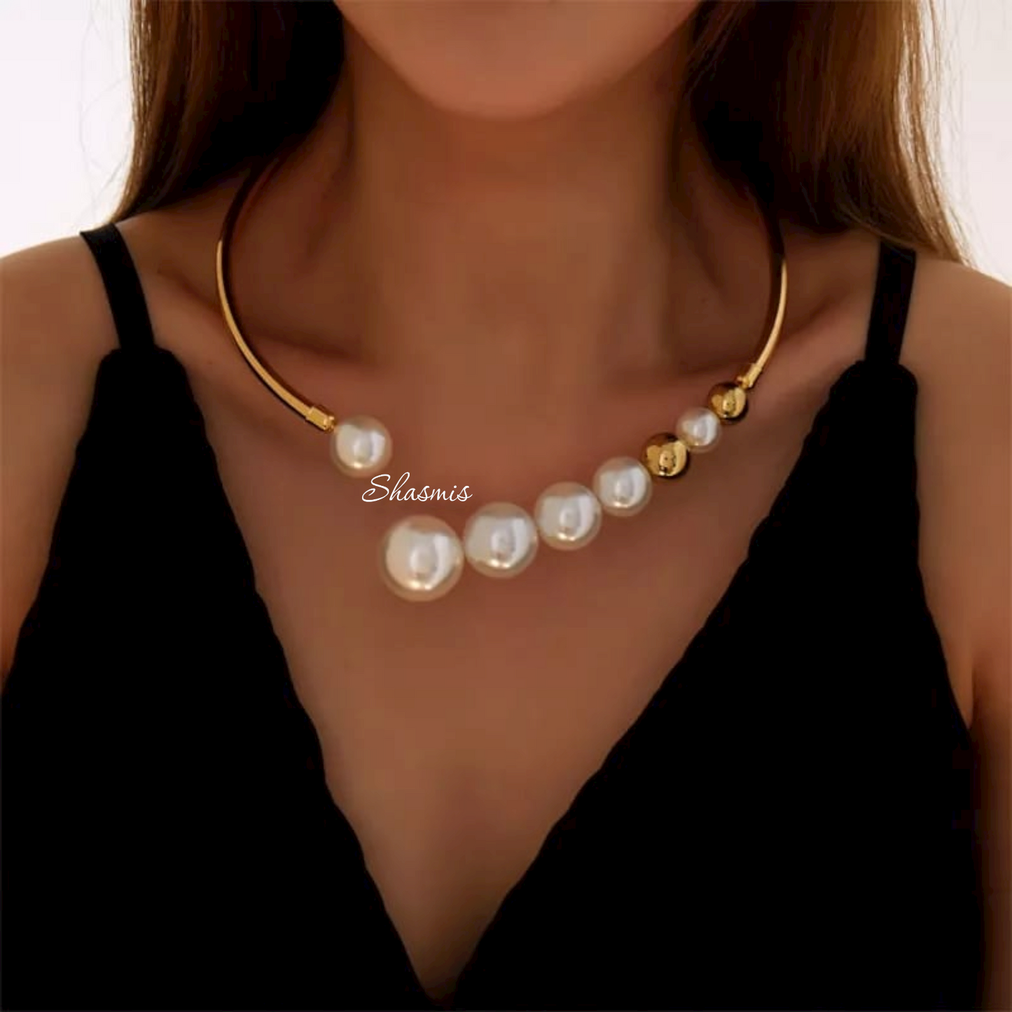 Pearl With Golden Balls Neck Choker