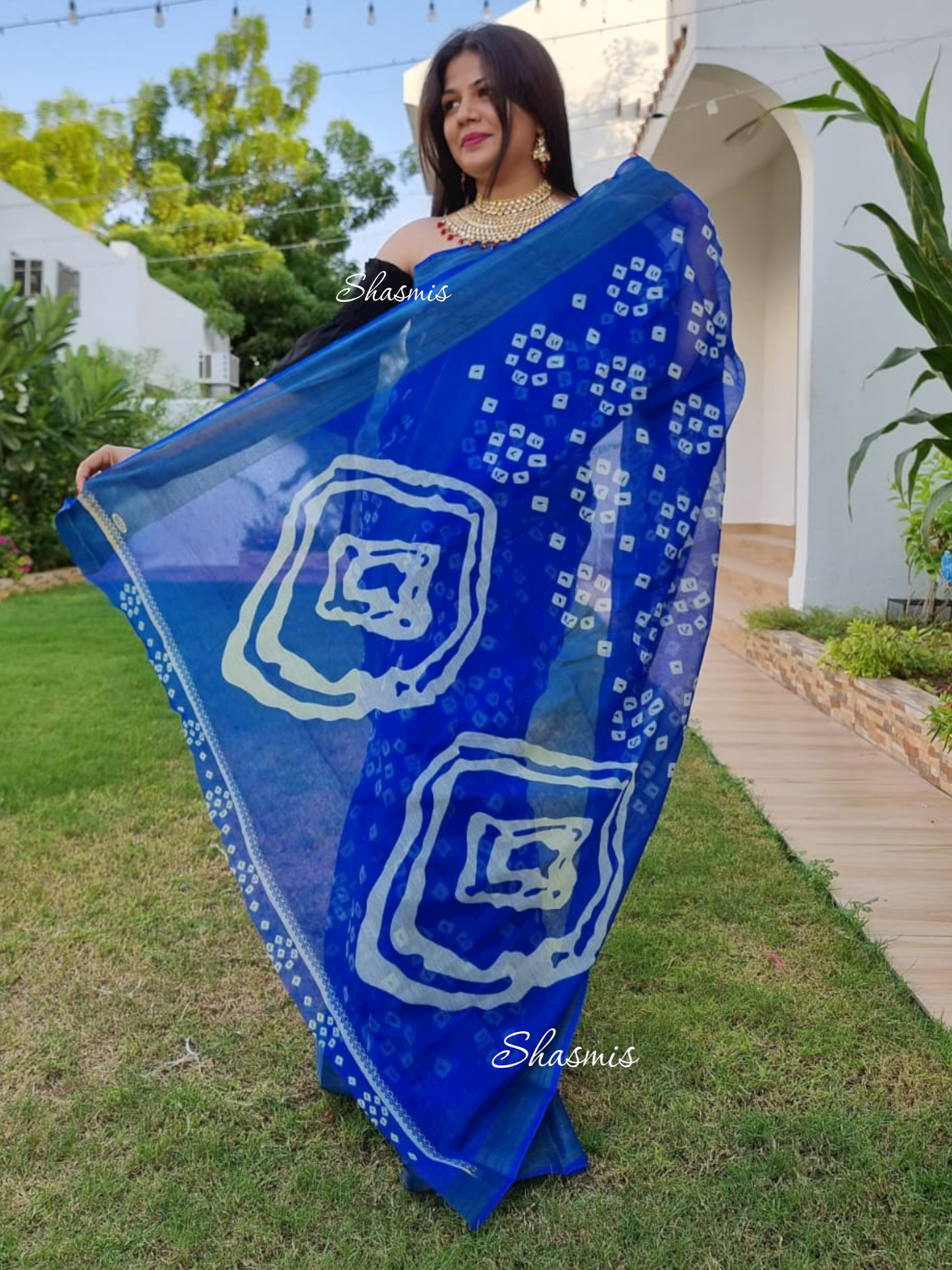 Blue Color Cotton Bandhani Saree