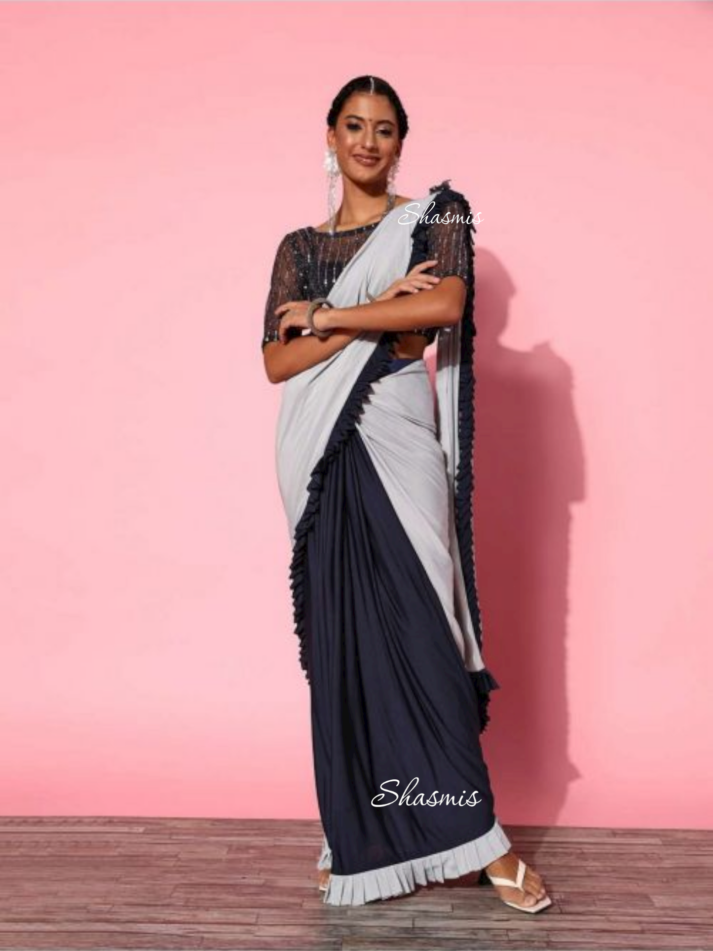 Charcoal Color Georgette Saree Ready made Saree