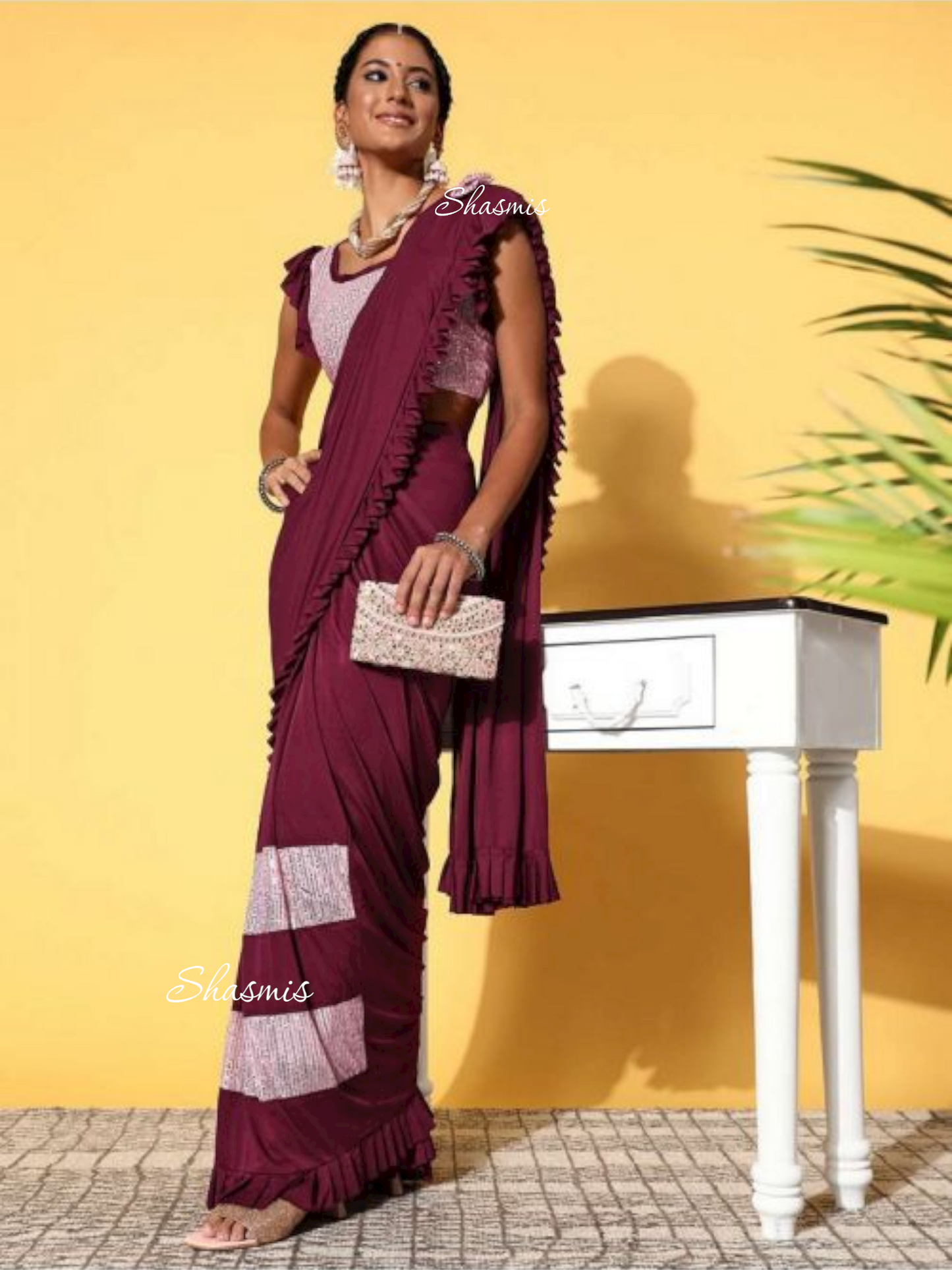 Maroon Color Georgette Raffle Ready Made Saree