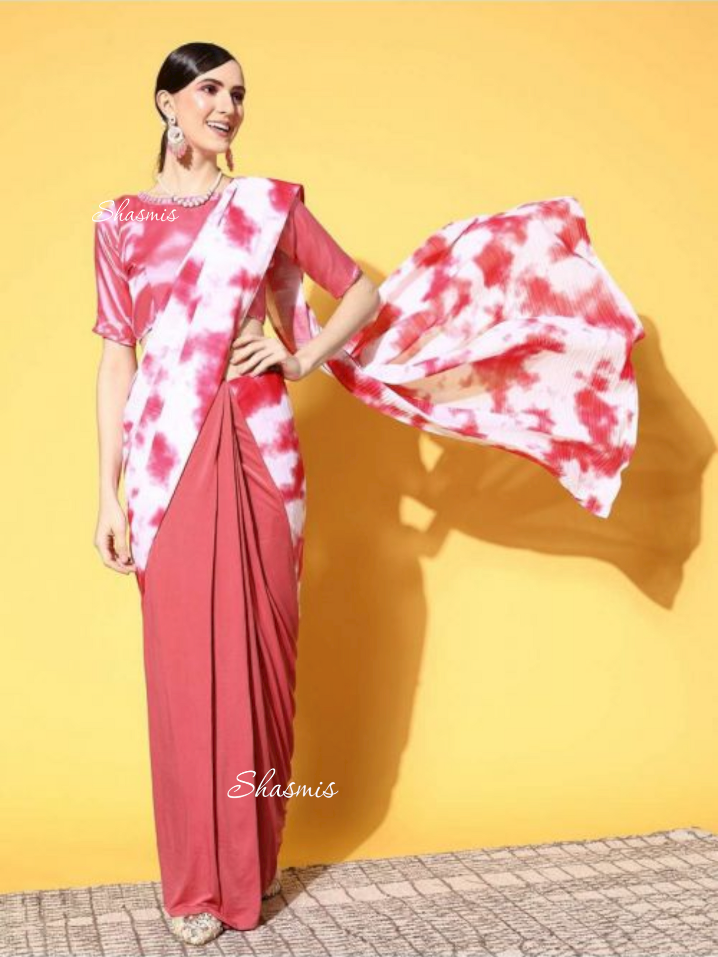 Brink Pink Georgette Tie Die Ready Made Saree