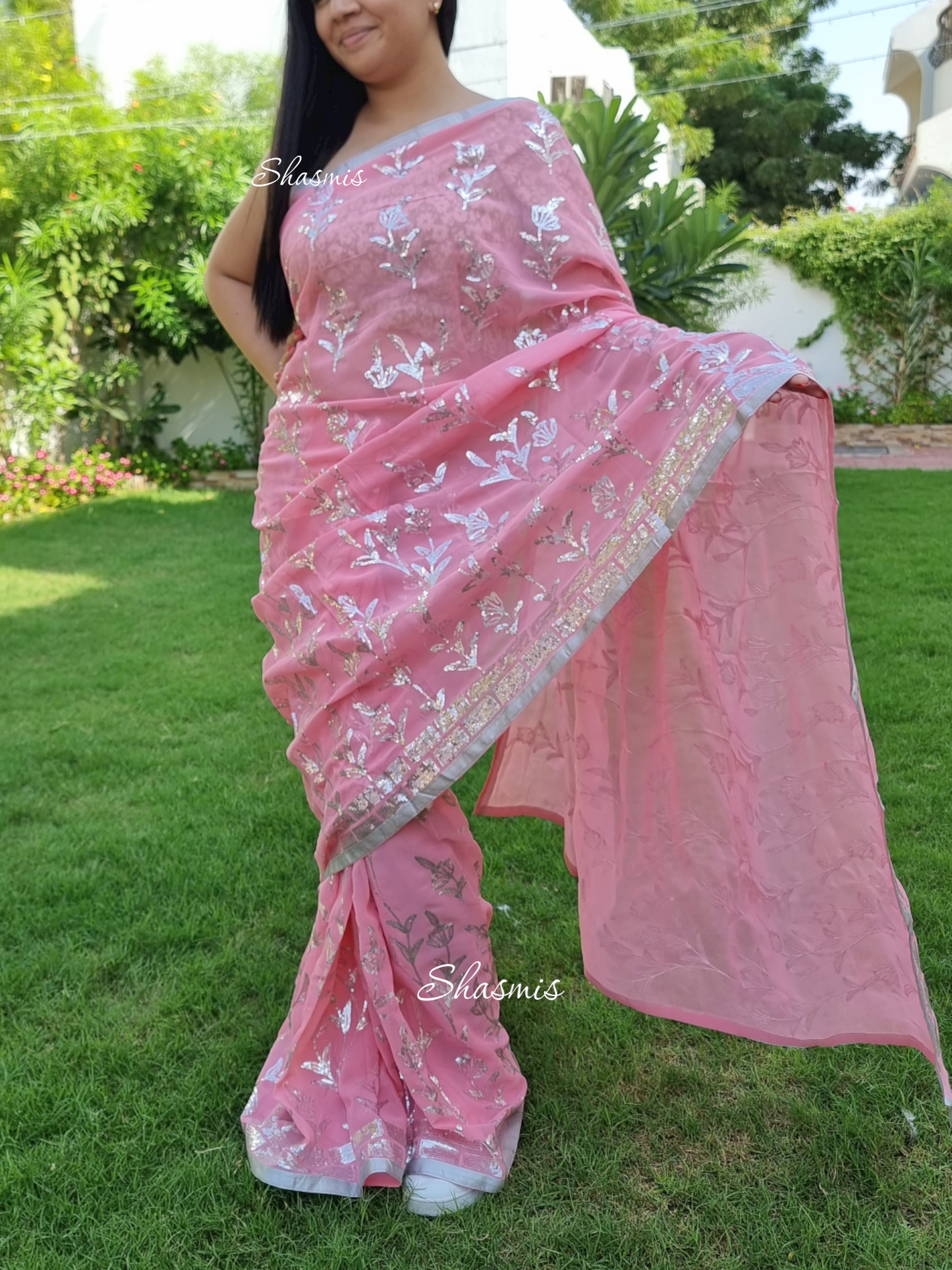 Baby Pink Sequence Saree