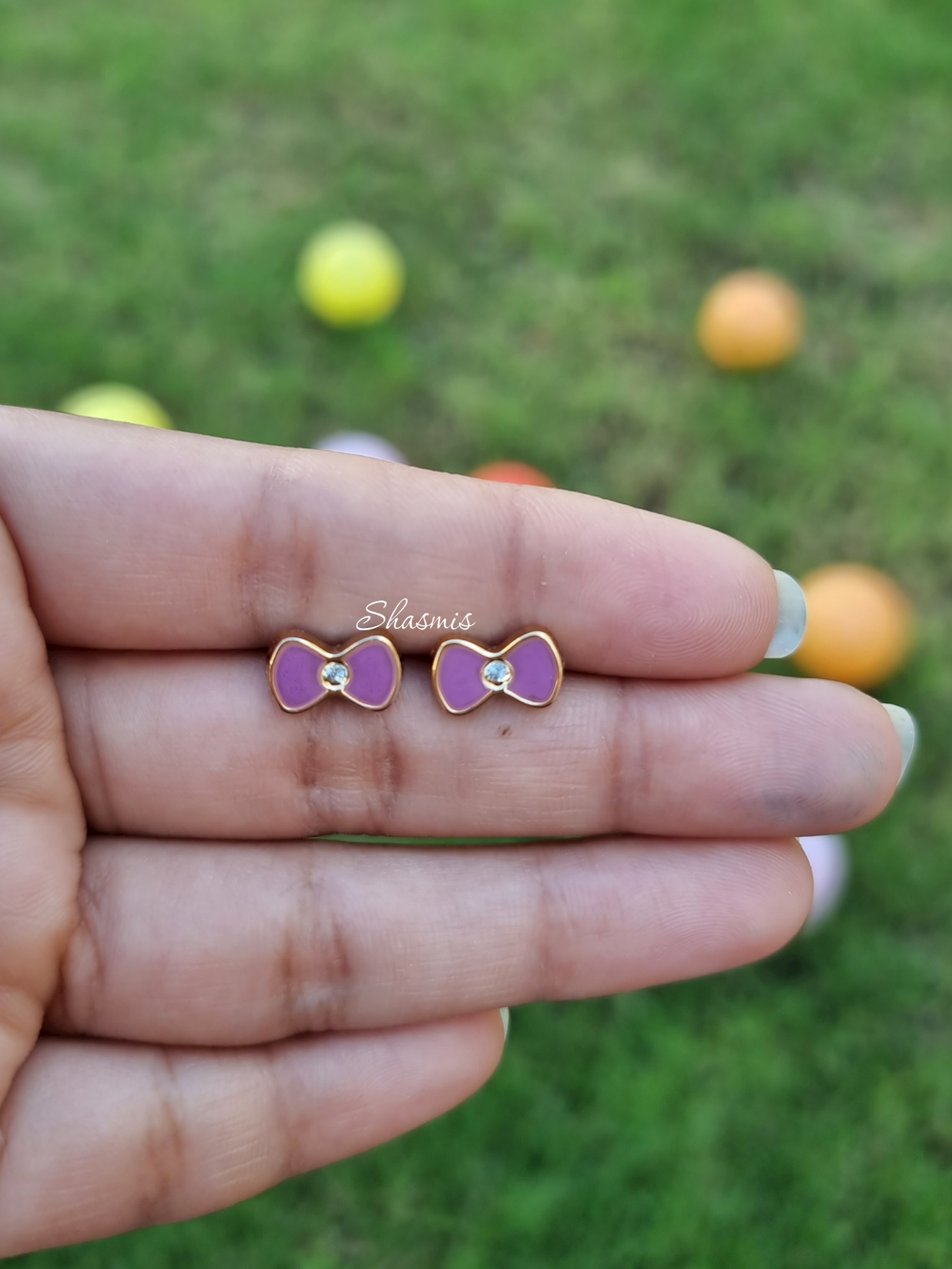 Purple Color Bow Earrings For Kids, Packed In Gift Box