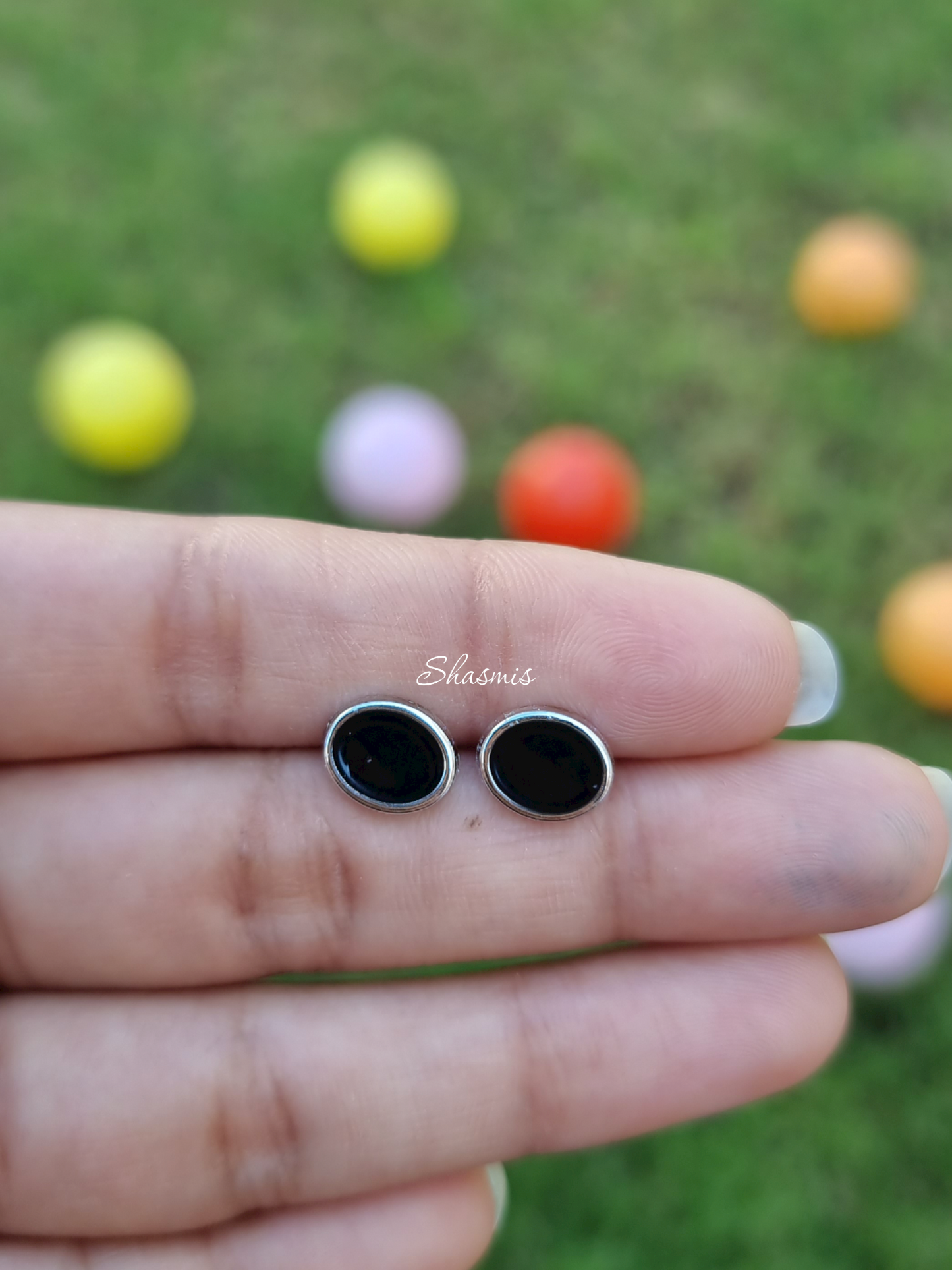 Black Color Oval Shape Earrings For Kids, Packed In Gift Box