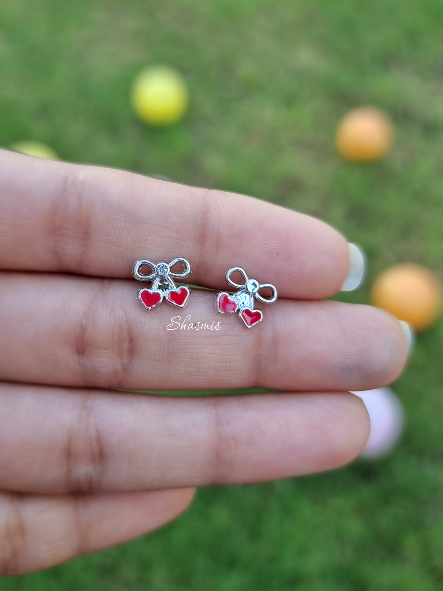 Bow With Red Color Heart On Drop Earrings For Kids, Packed In Gift Box