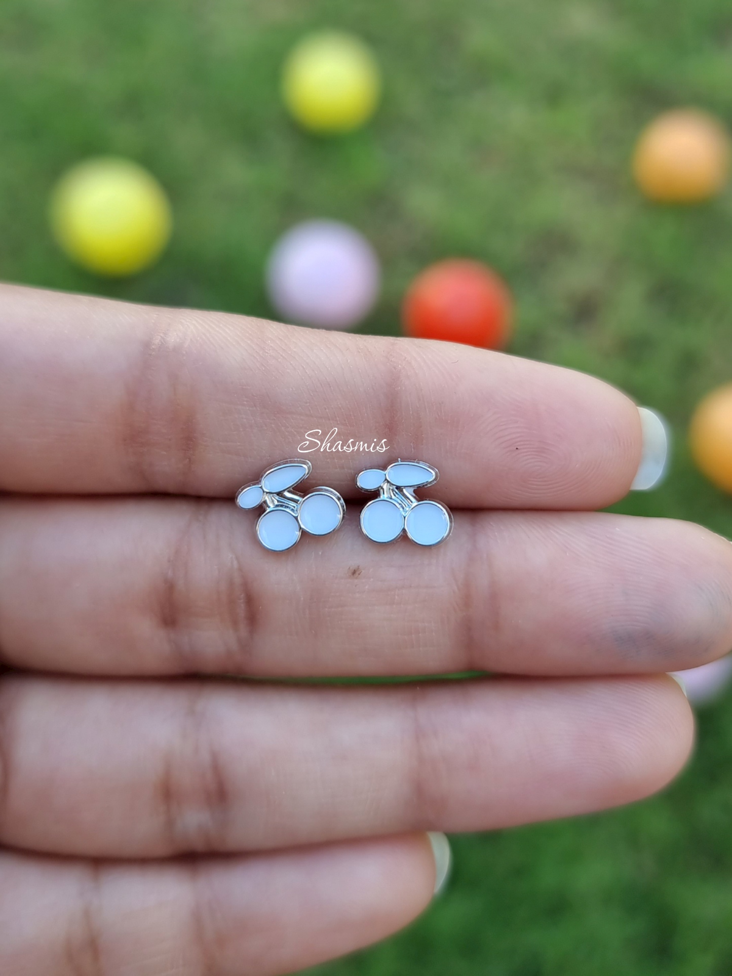 White Cherry Design Earrings For Kids, Packed In Gift Box