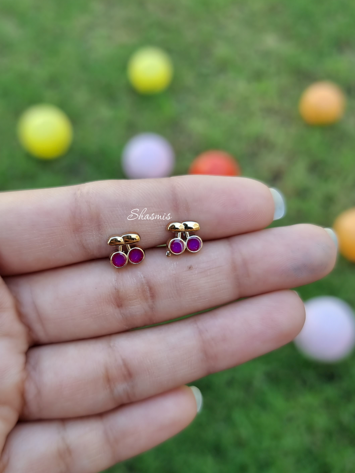 Purple Color Cherry Earrings For Kids, Packed In Gift Box