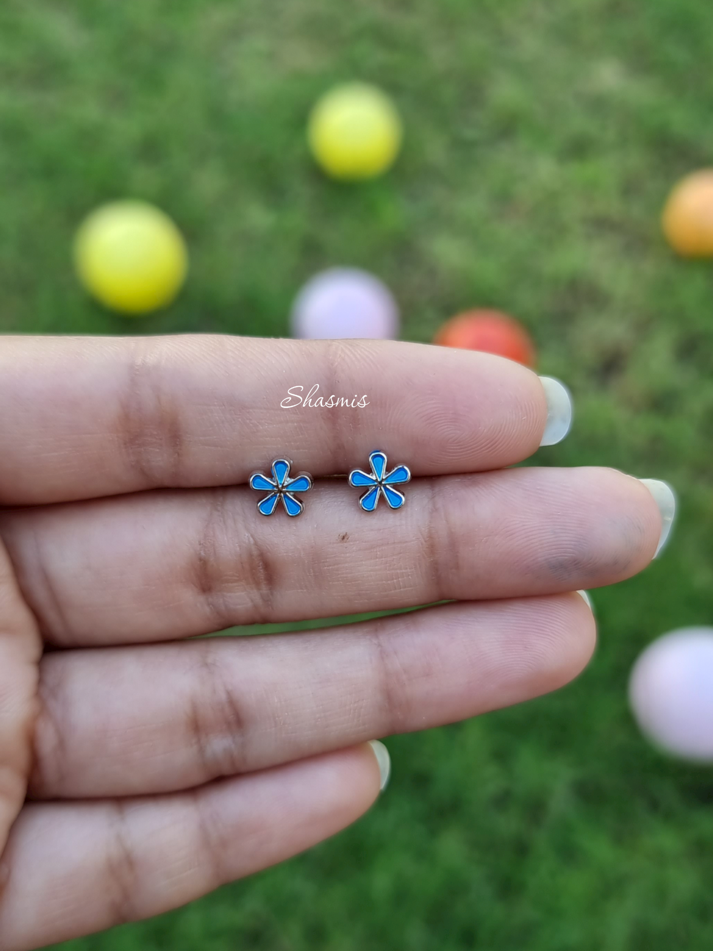 Blue Color Flower Design Earrings For Kids, Packed In Gift Box