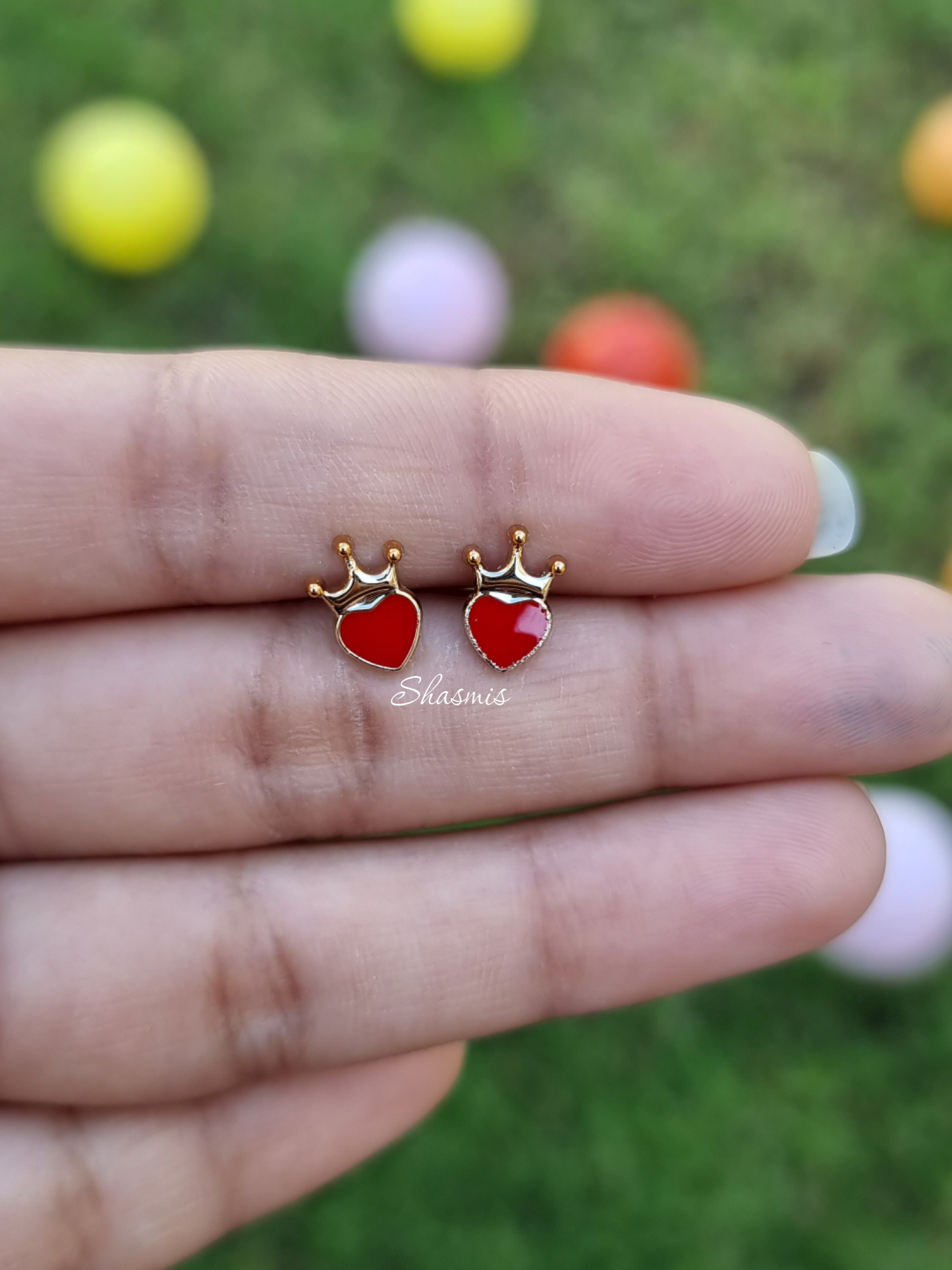 Red Heart With Crown Earrings For Kids, Packed In Gift Box
