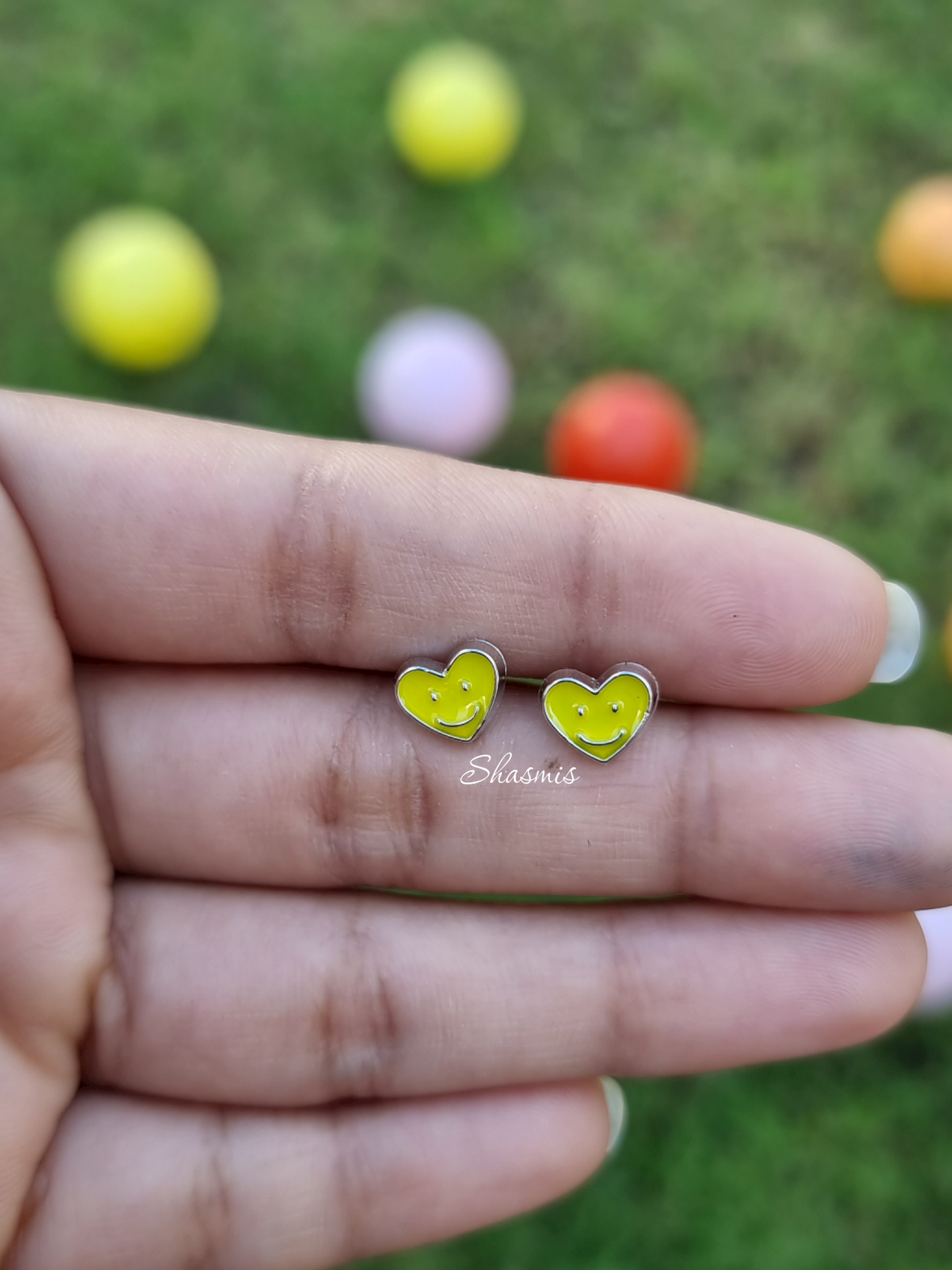 Yellow Color Heart Shape Smile Earrings For Kids, Packed In Gift Box