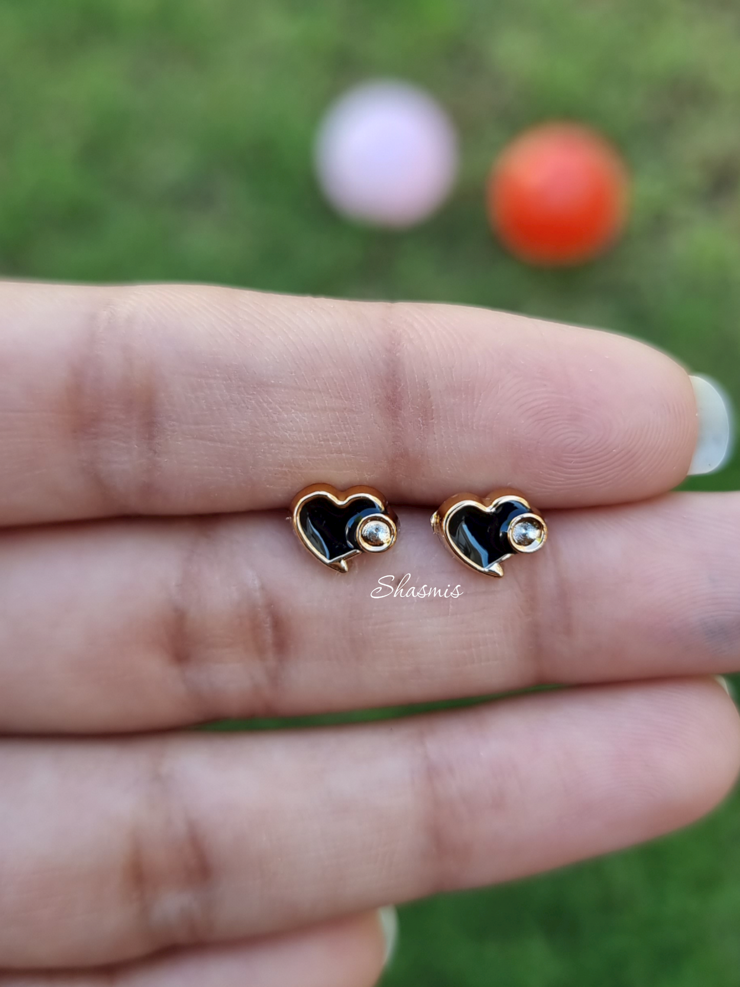 Black Heart With Pearl Design Earrings For Kids, Packed In Gift Box