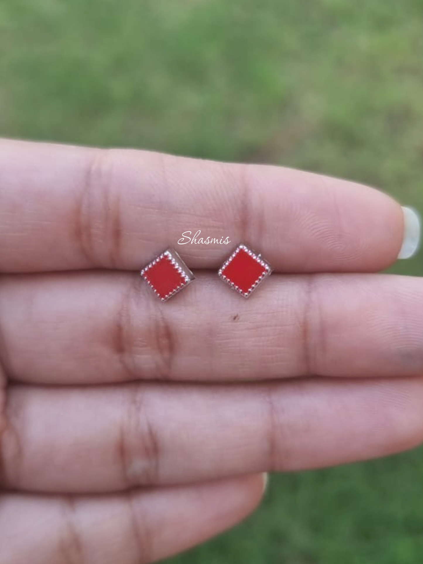 Red Color Square Design Earrings For Kids, Packed In Gift Box