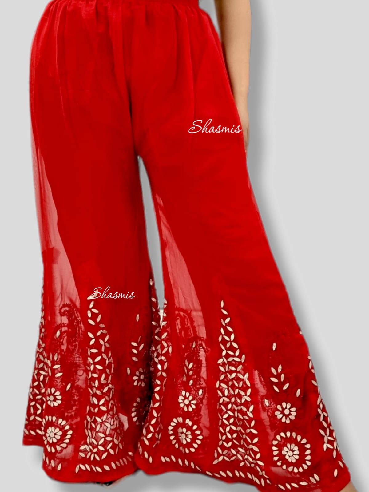 Red Color Georgette Chikankari With Gota patti Work
