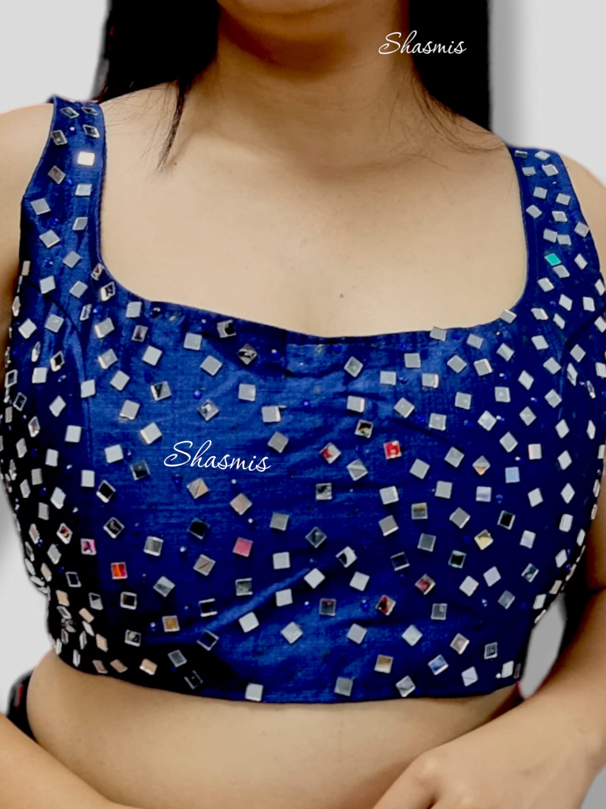 Royal Blue Color Silk Mirror Work Blouse