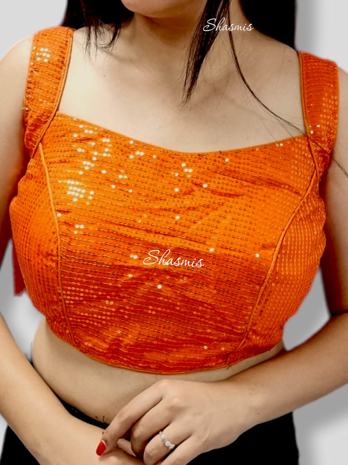 Orange Color Silk Fabric With Sequence Work Blouse