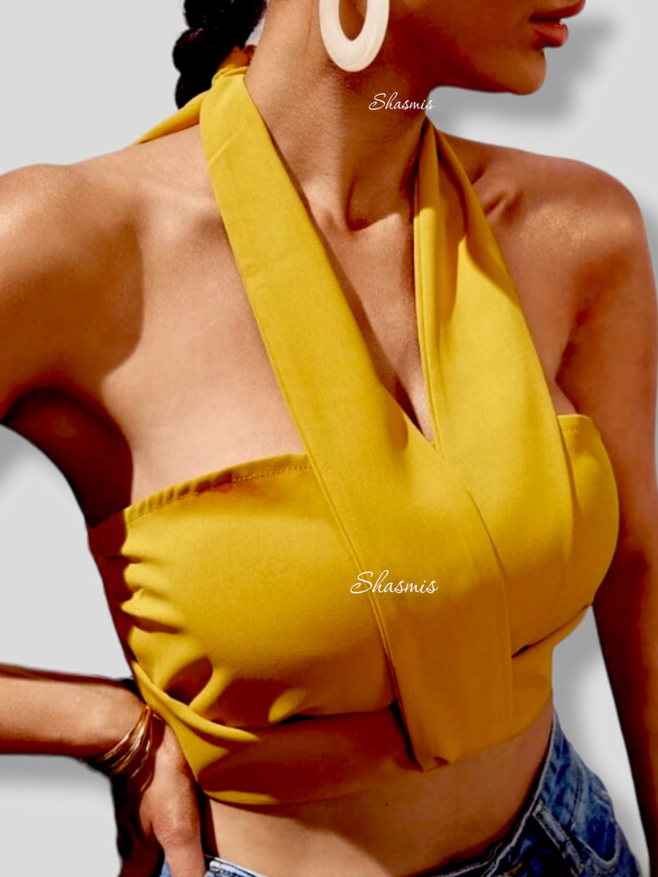 Tied Blackless Crop Blouse