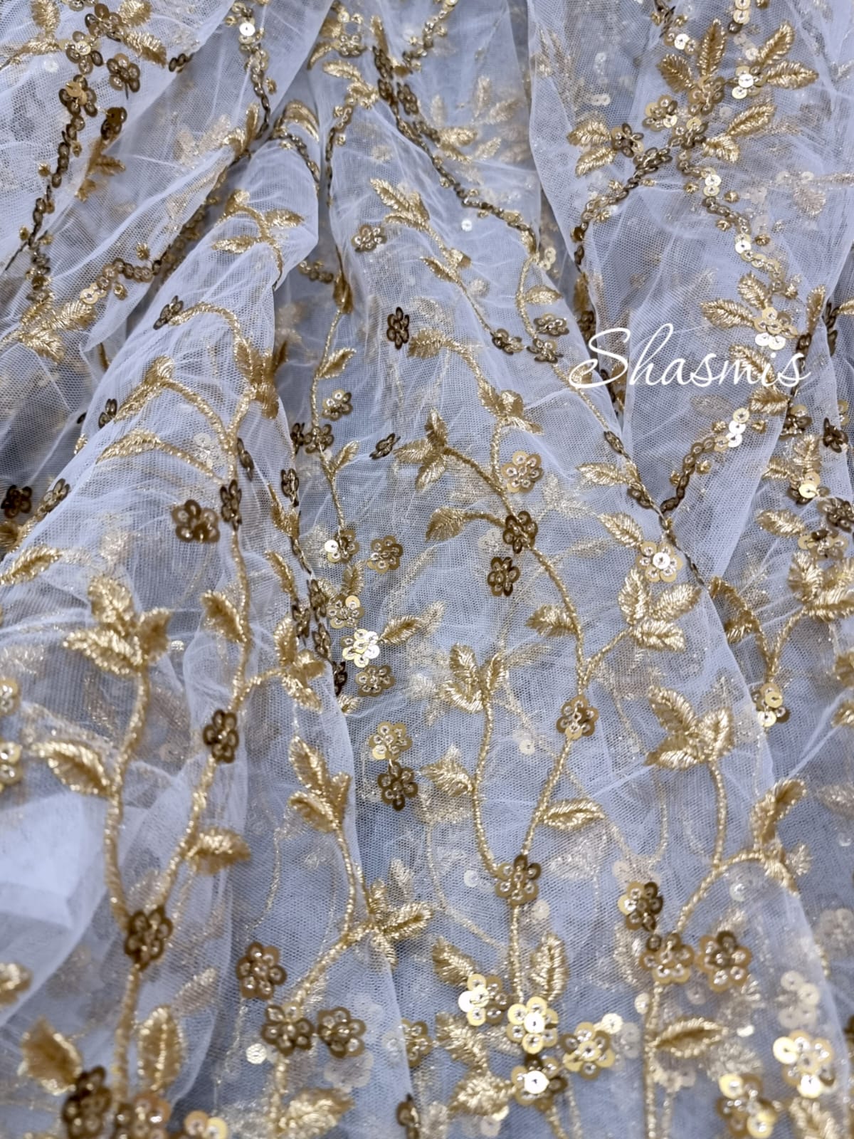 Oranganza Fabric With Floral Embroidery Work Material