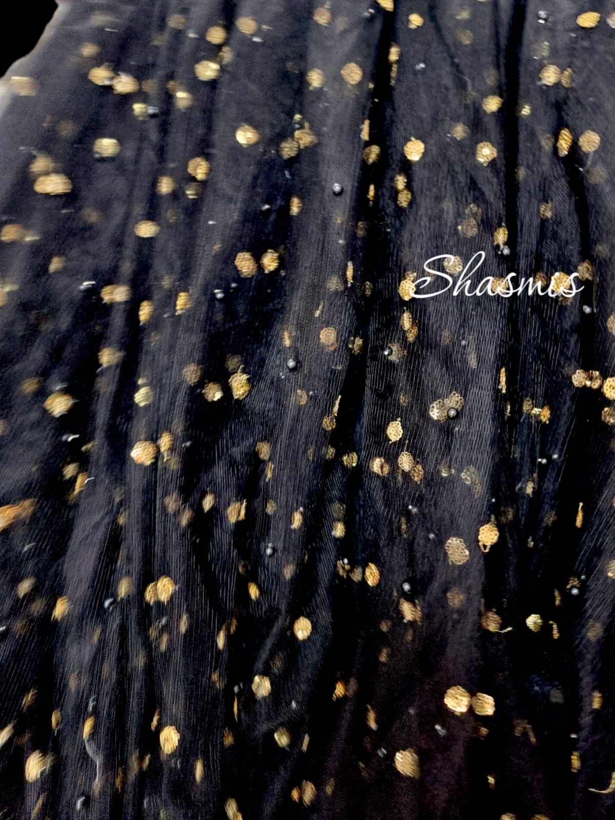 Black Color Net Silk Material WithSequence Work