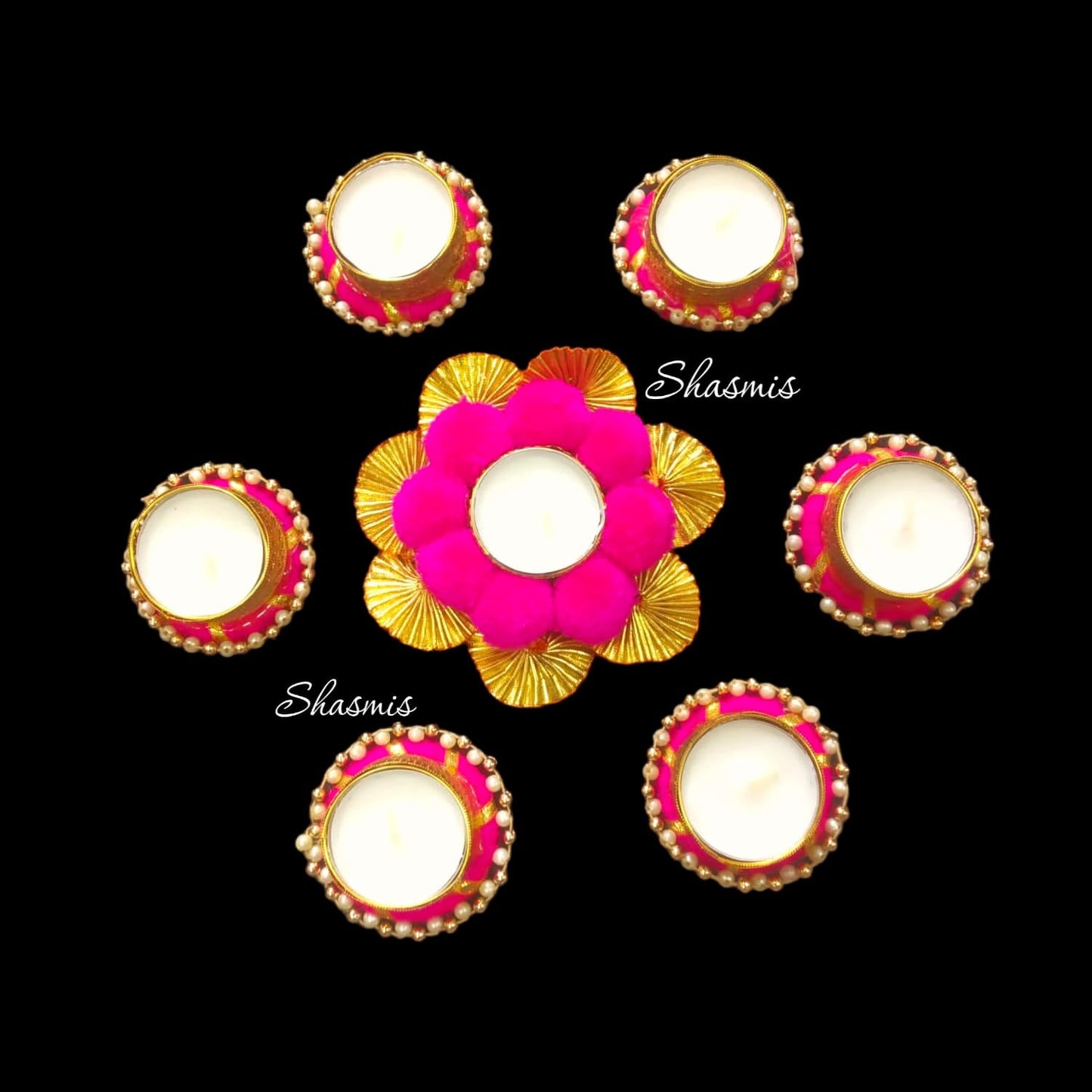 Diwali Door Decoration Rangoli Candle Holder Set Of 7