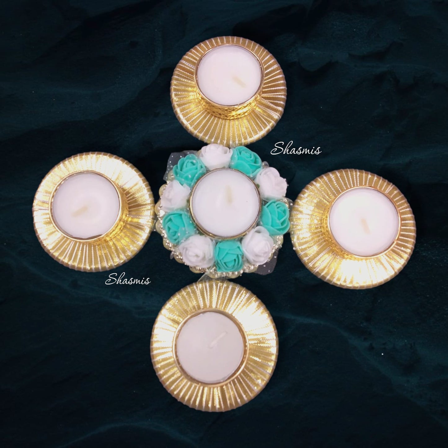 Sky Blue Color Candle Holder Set Of 5