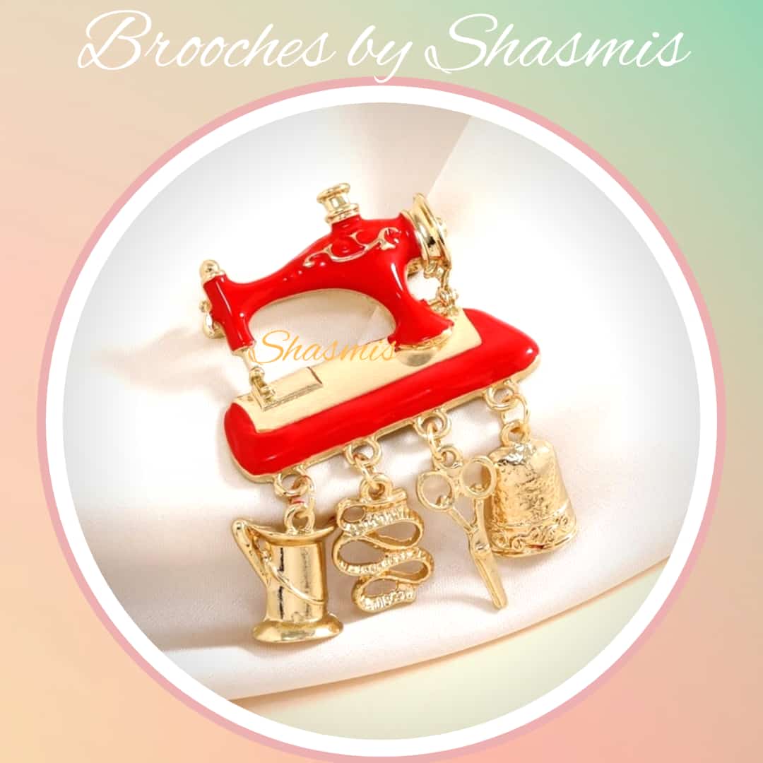 Sweing Machine With Charms Brooch