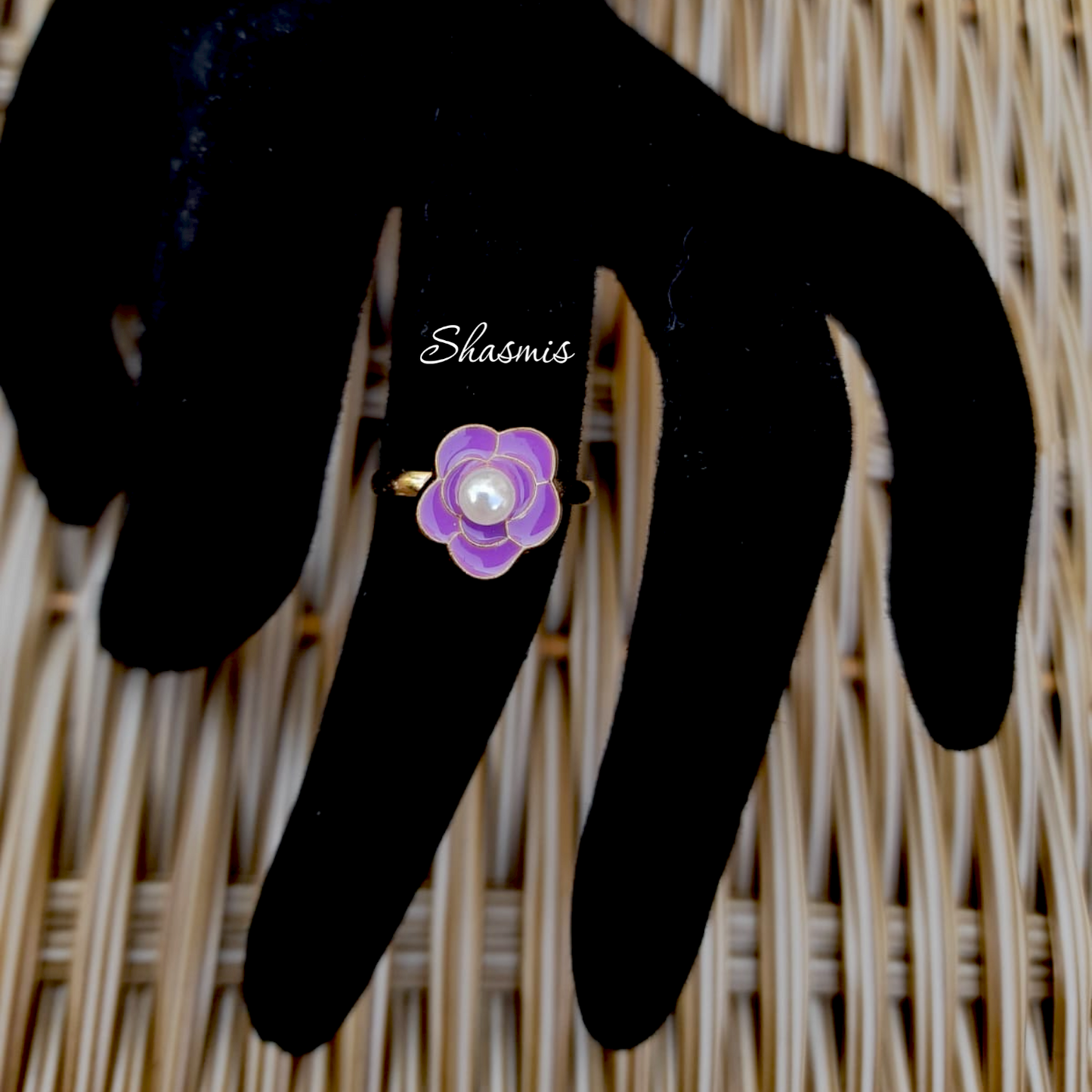 Purple Flower With Pearl Ring For Kids, Packed In Gift Box