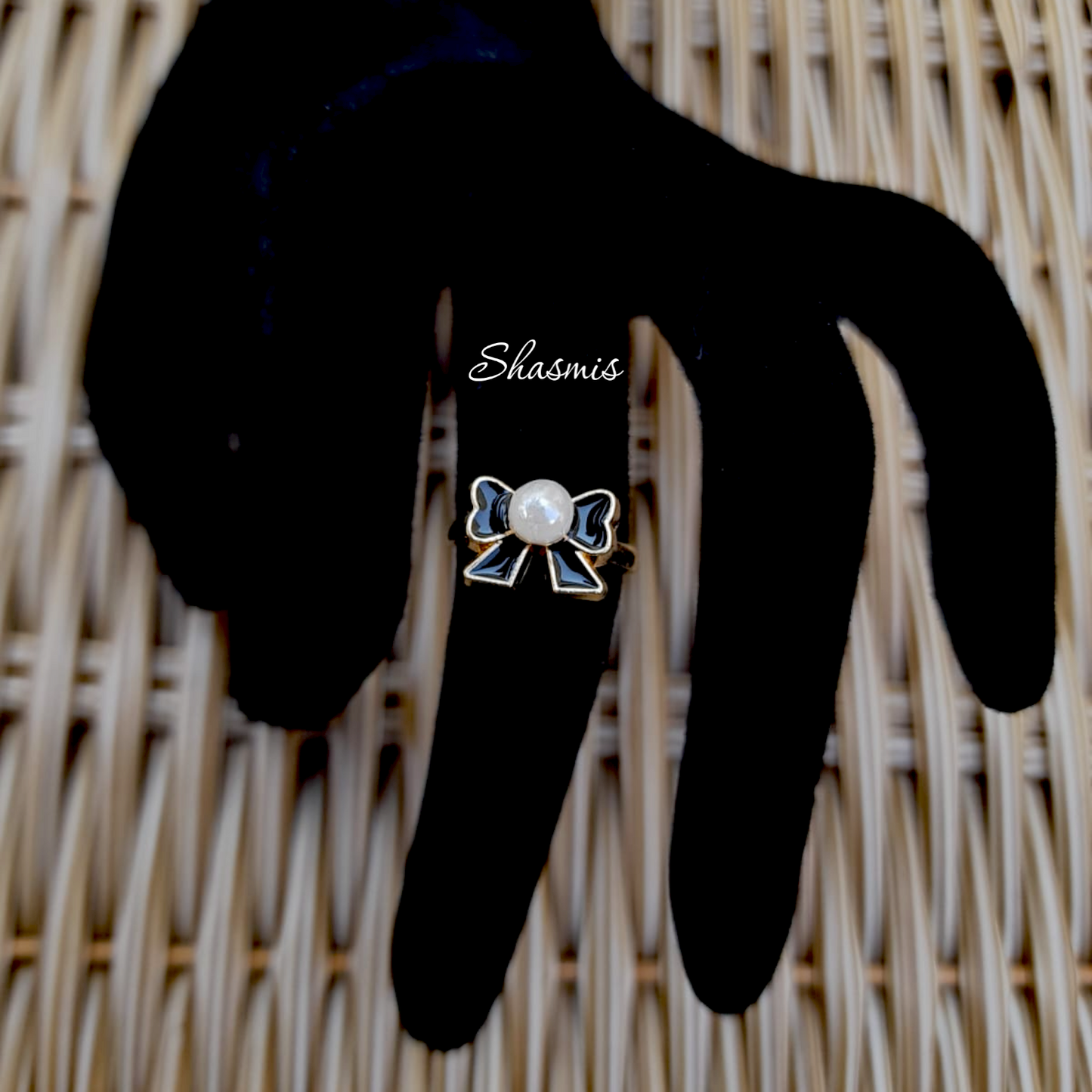 Black Color Bow With Pearl On Centre Ring For Kids, Packed In Gift Box