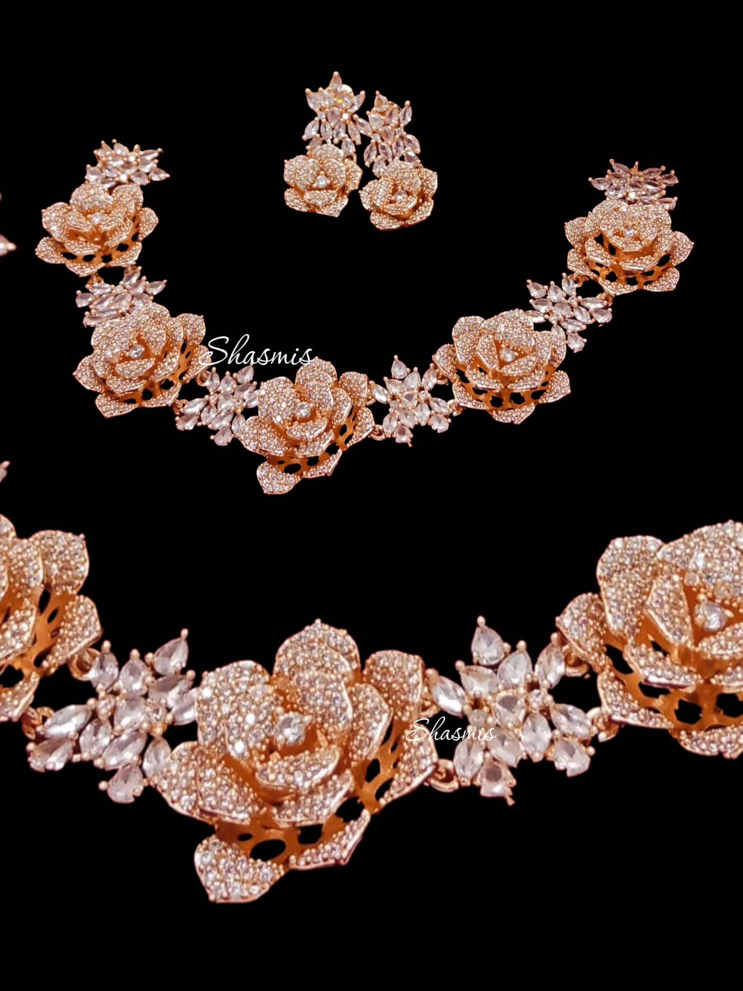 Rose Gold Flower Design Diamond Necklace