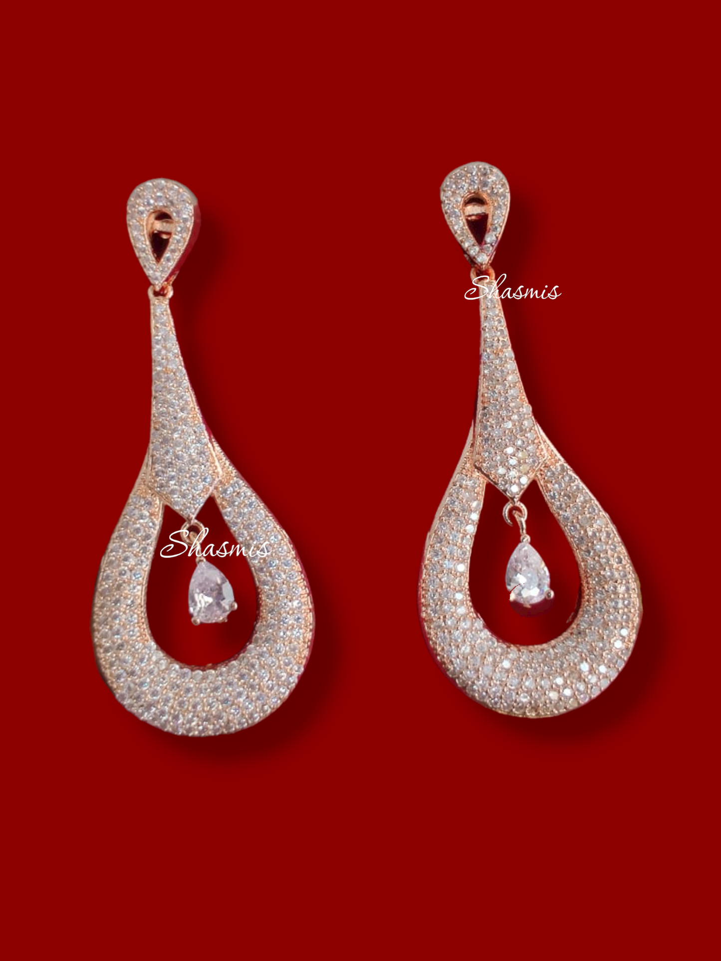 Rose Gold Finish With White Stone In the Centre Diamond Earrings