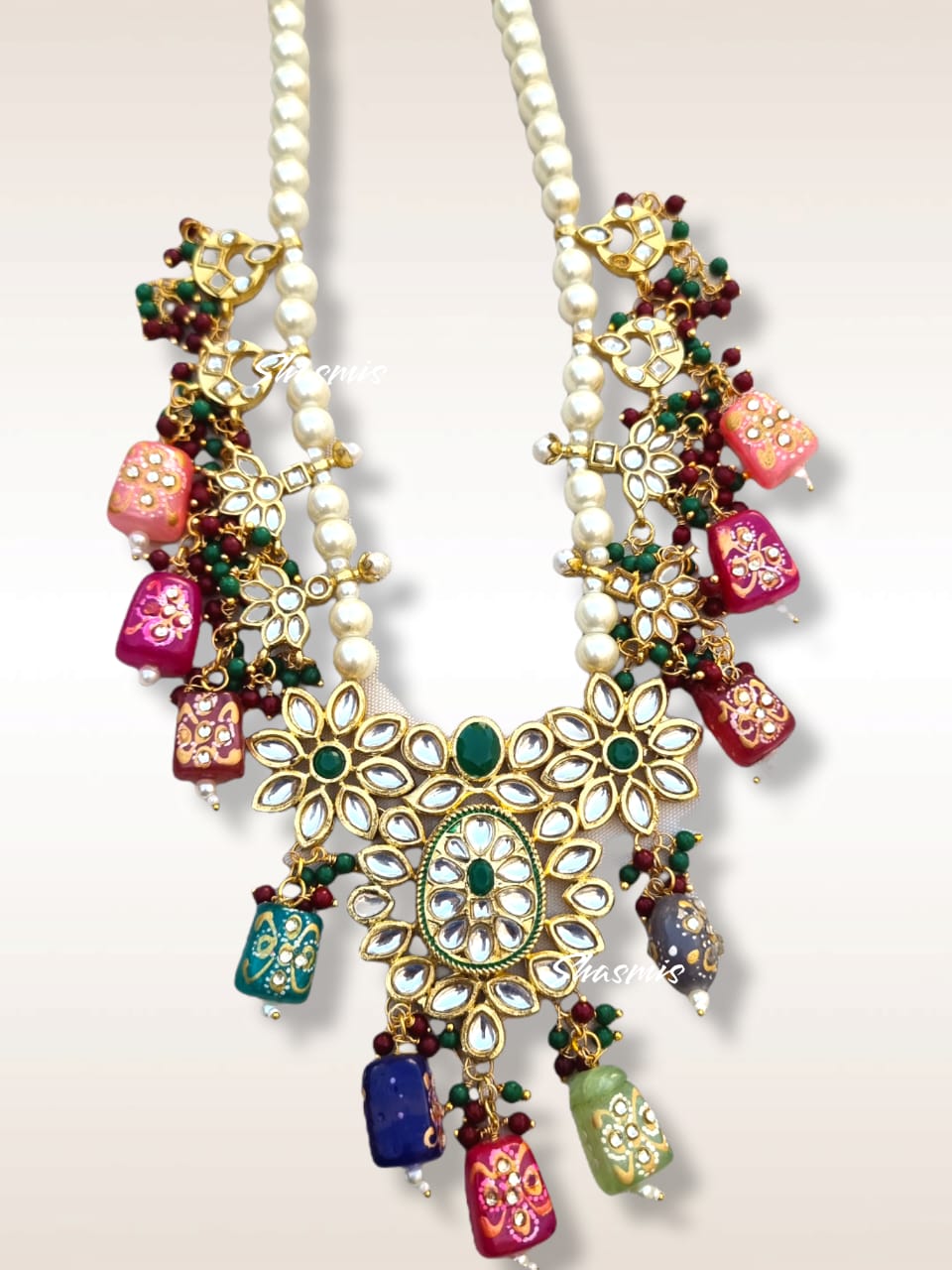 Navratan Beads With Backside Meenakari Kundan Necklace
