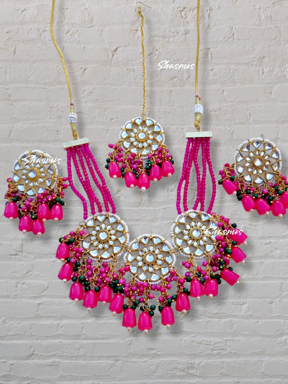 Pink Color Kundan Stones Design Necklace
