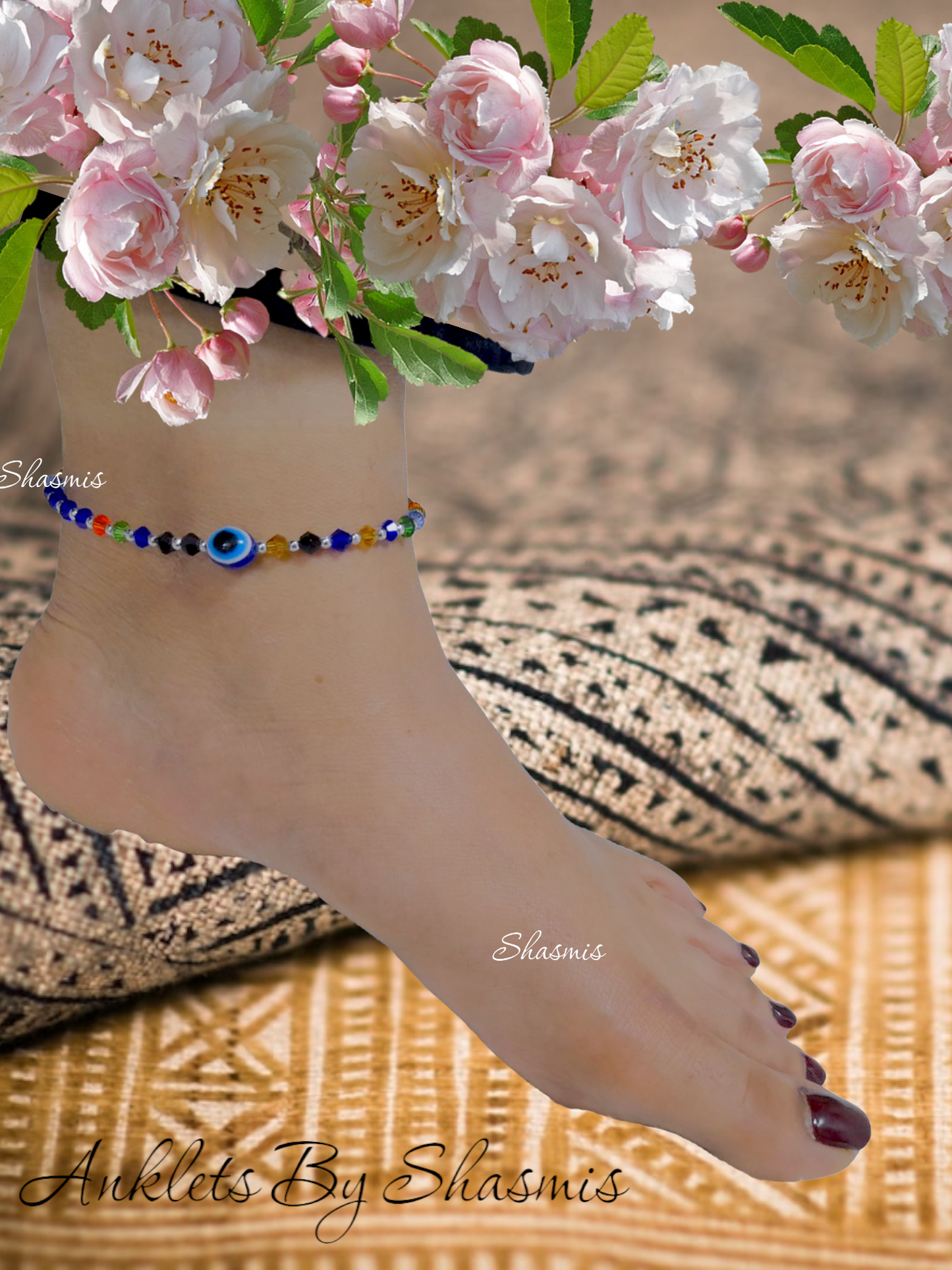 Multi Color Glass Beads Evil Eye Anklets