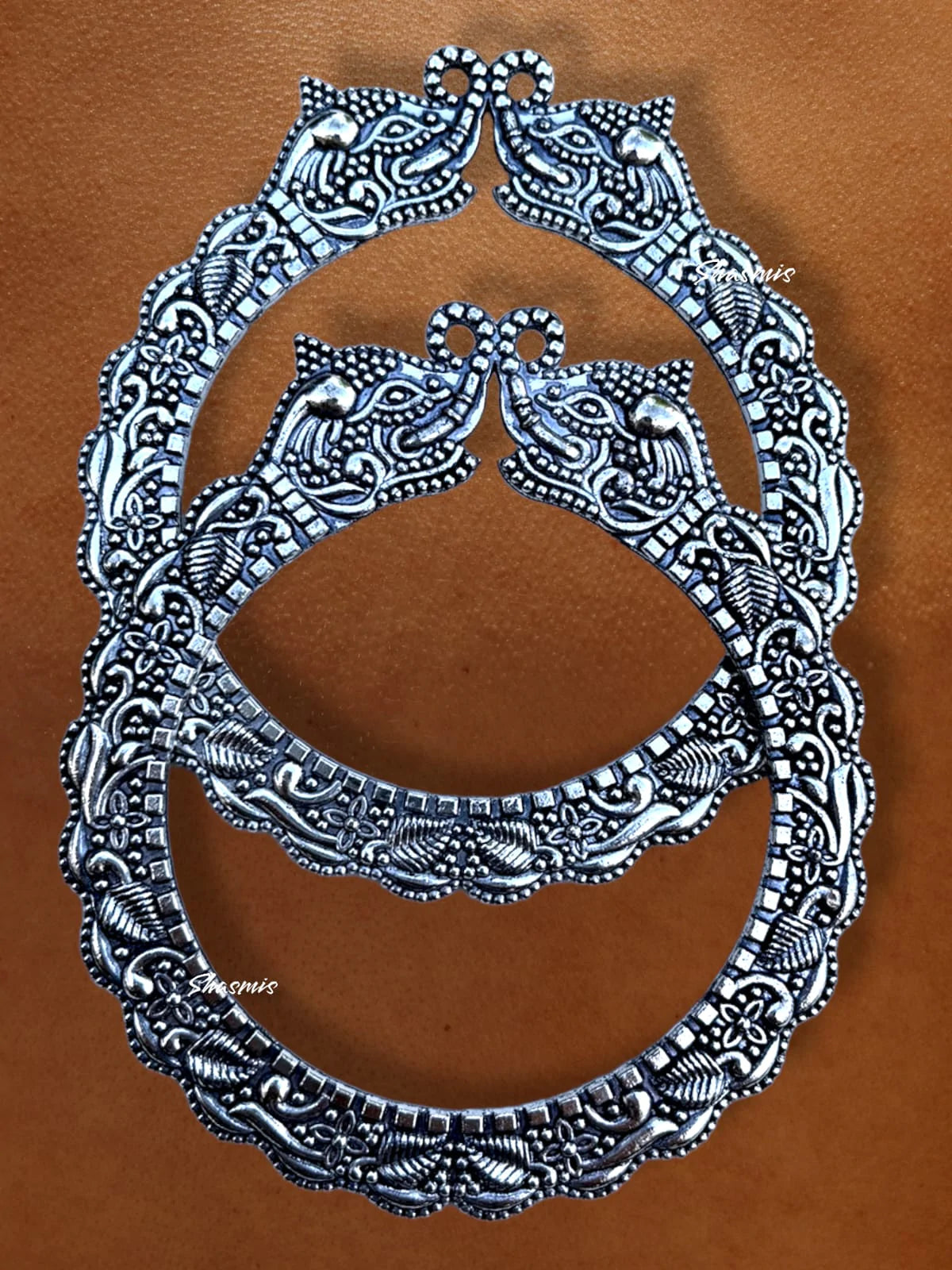 Elephant Trunk Design Silver Oxidised Bangles