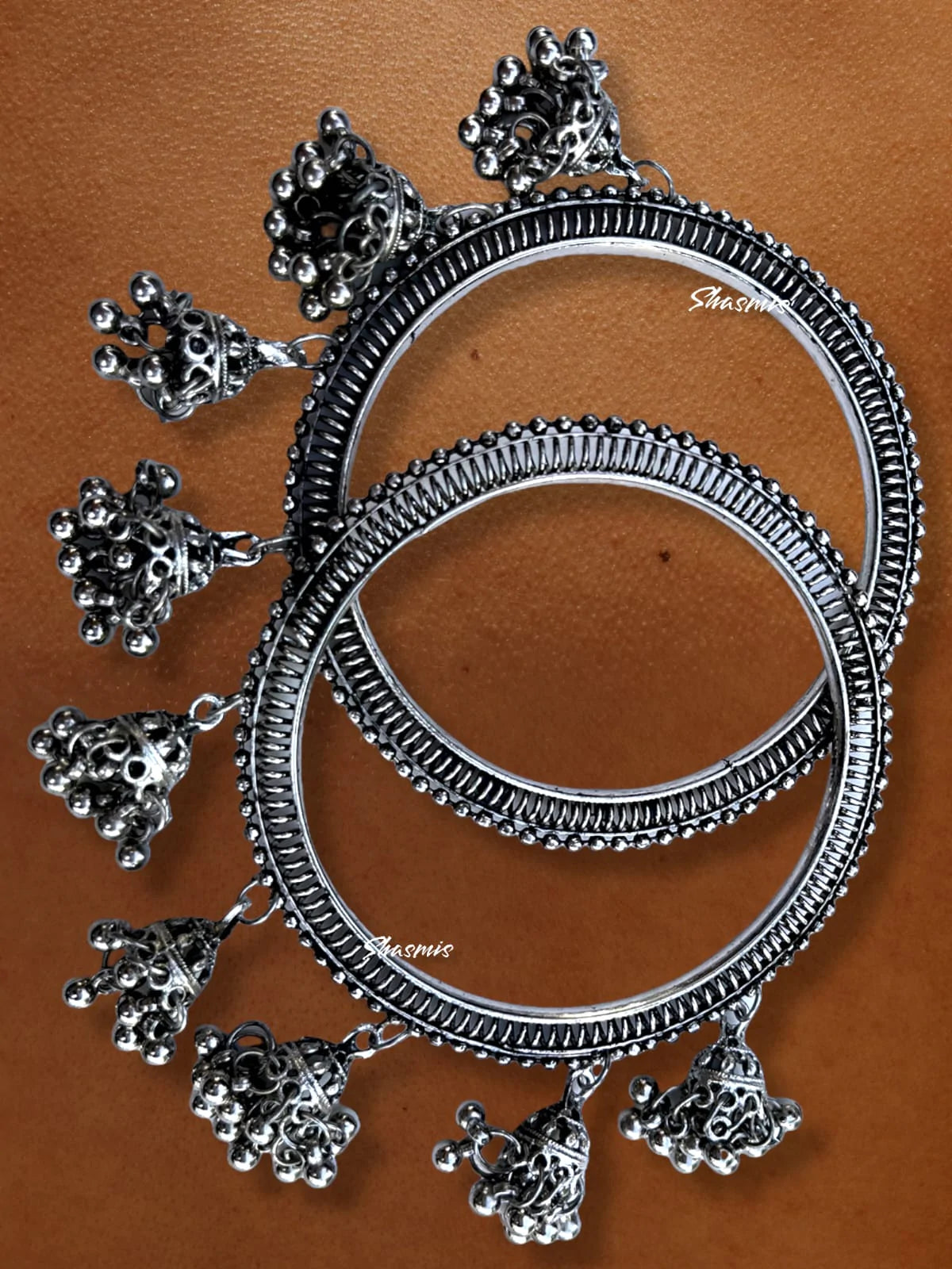 Silver Bangles With Ghungroo On Drop