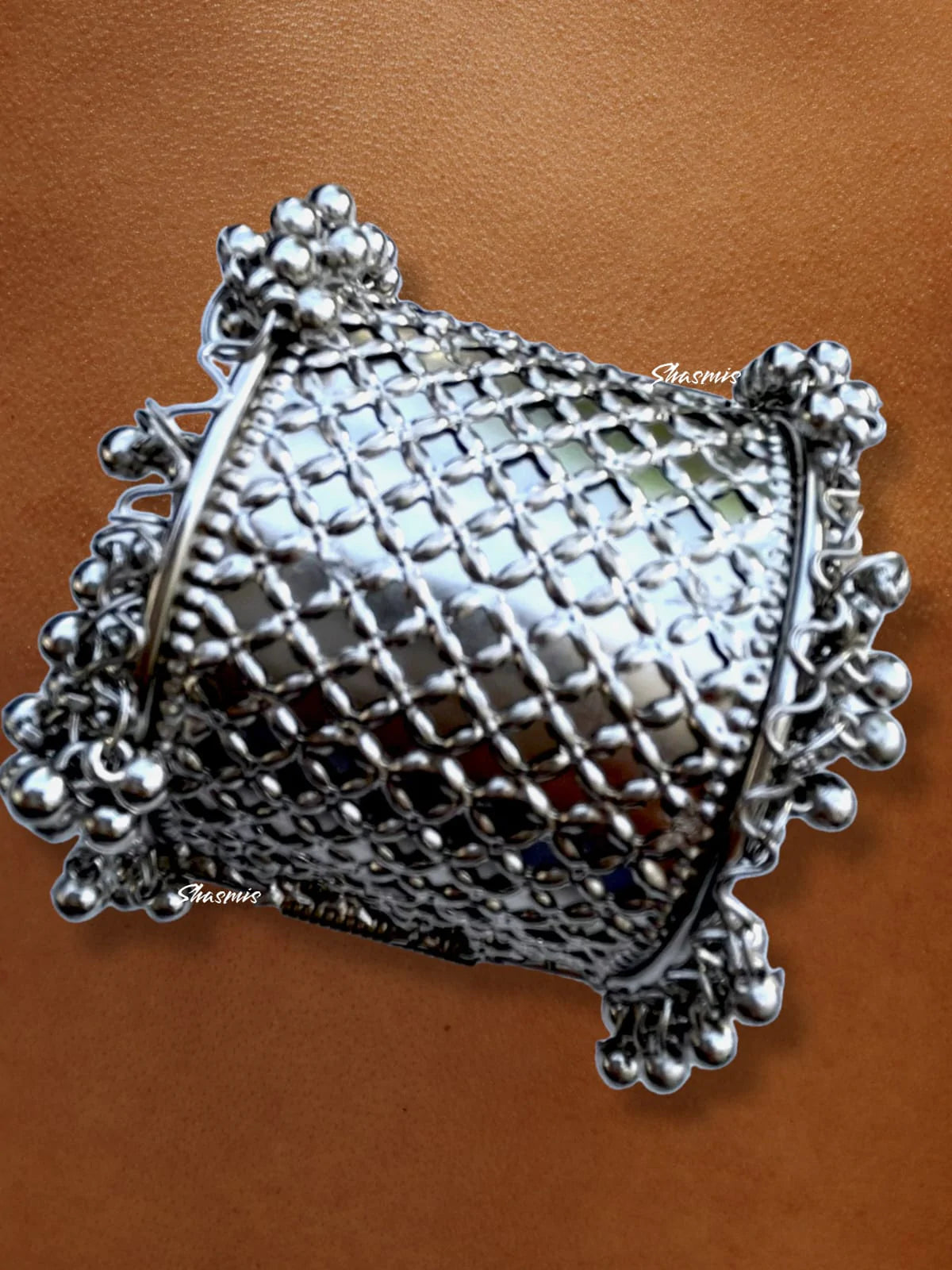 Wide Silver Oxidised Ghungroo Bracelets