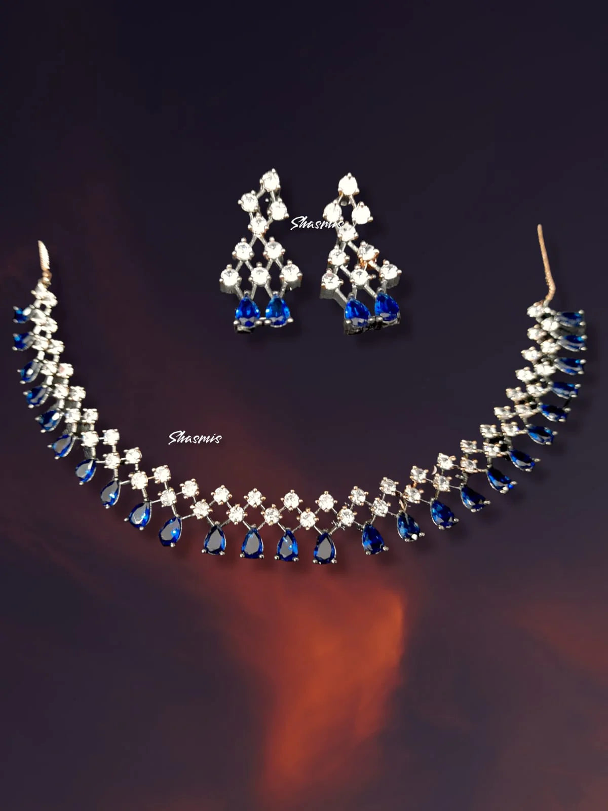 Blue Color Diamond Rose Gold Necklace