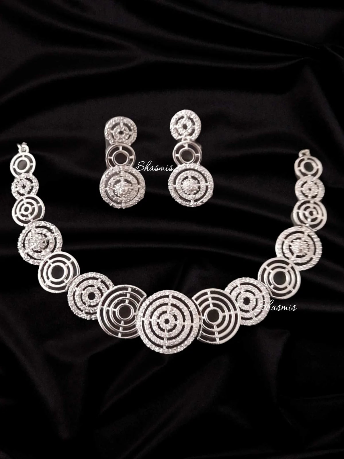 American Diamond Silver Wedding Necklace Earring set