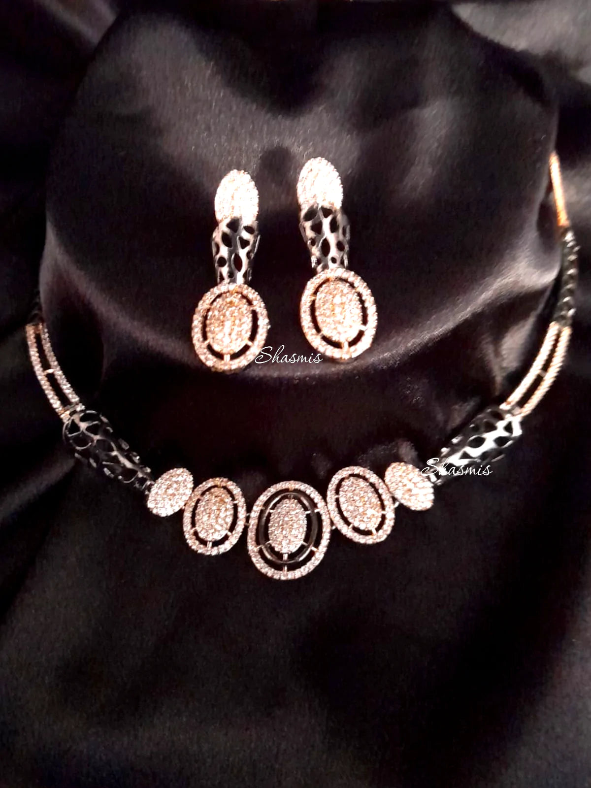 Rose Gold With Metal American Diamond Necklace