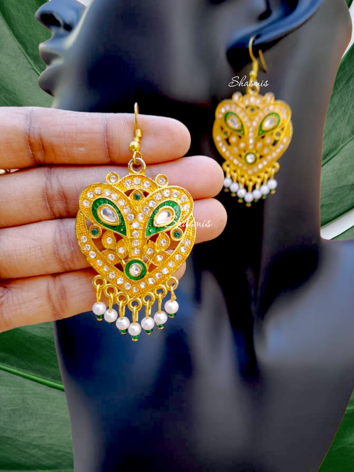 Golden Plating And Green Color Earrings
