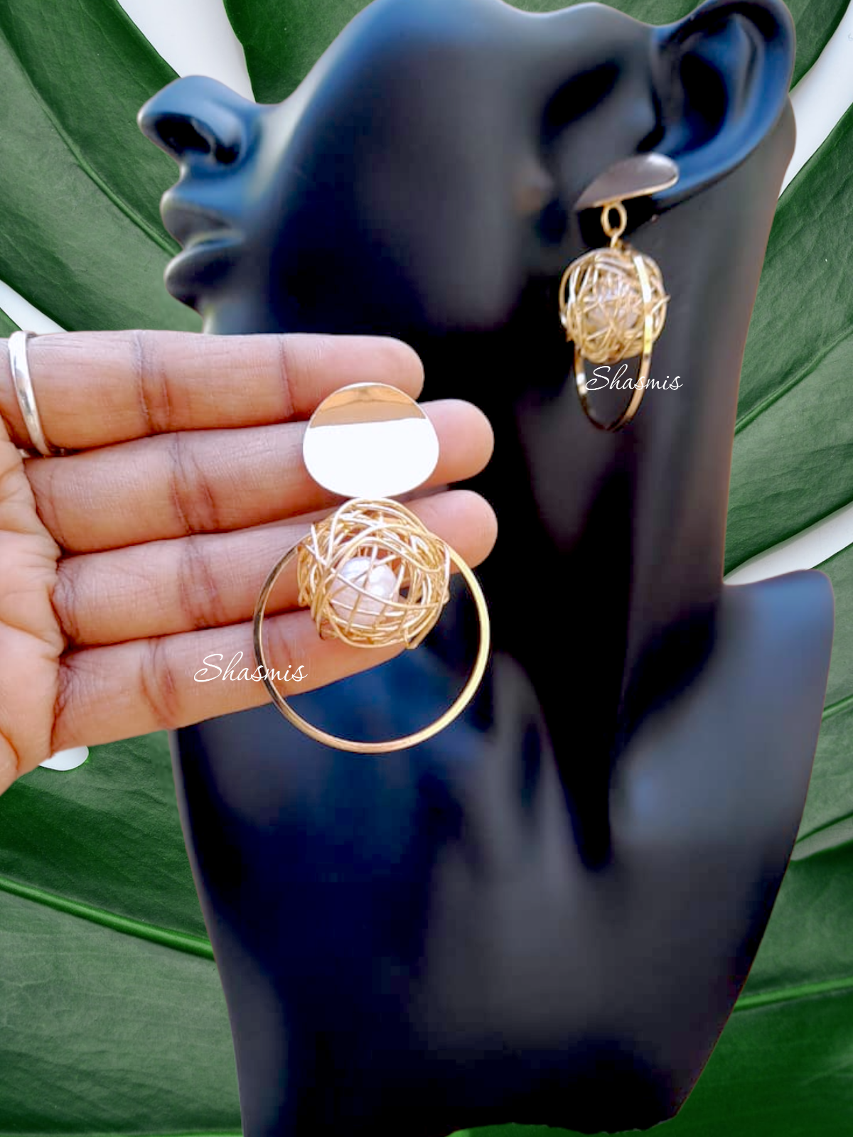 Golden Ball With Pearl Hanging Long Drop Fancy Earrings