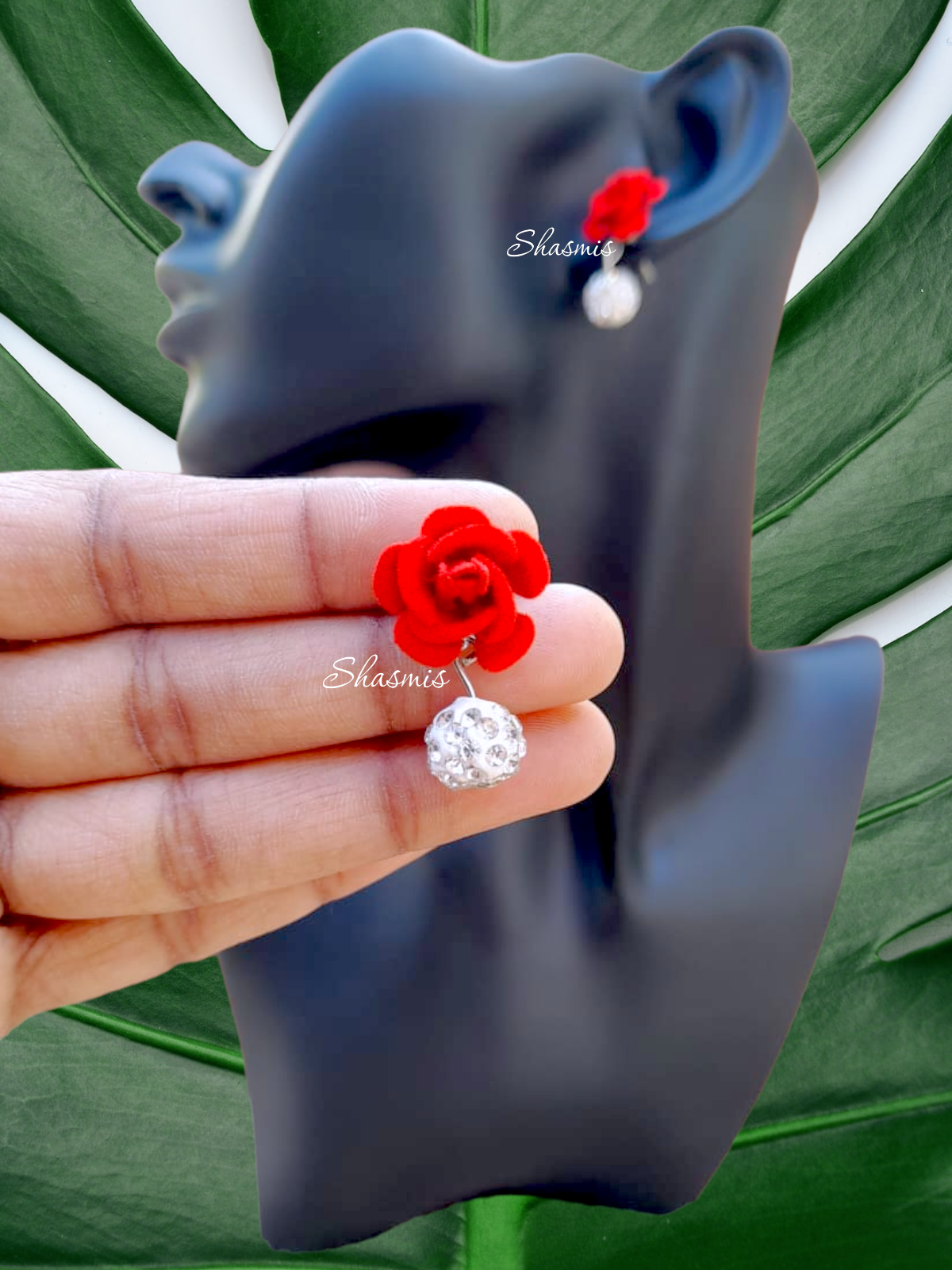 Red Color Flower Fancy Sequence Ball On Drop Earrings