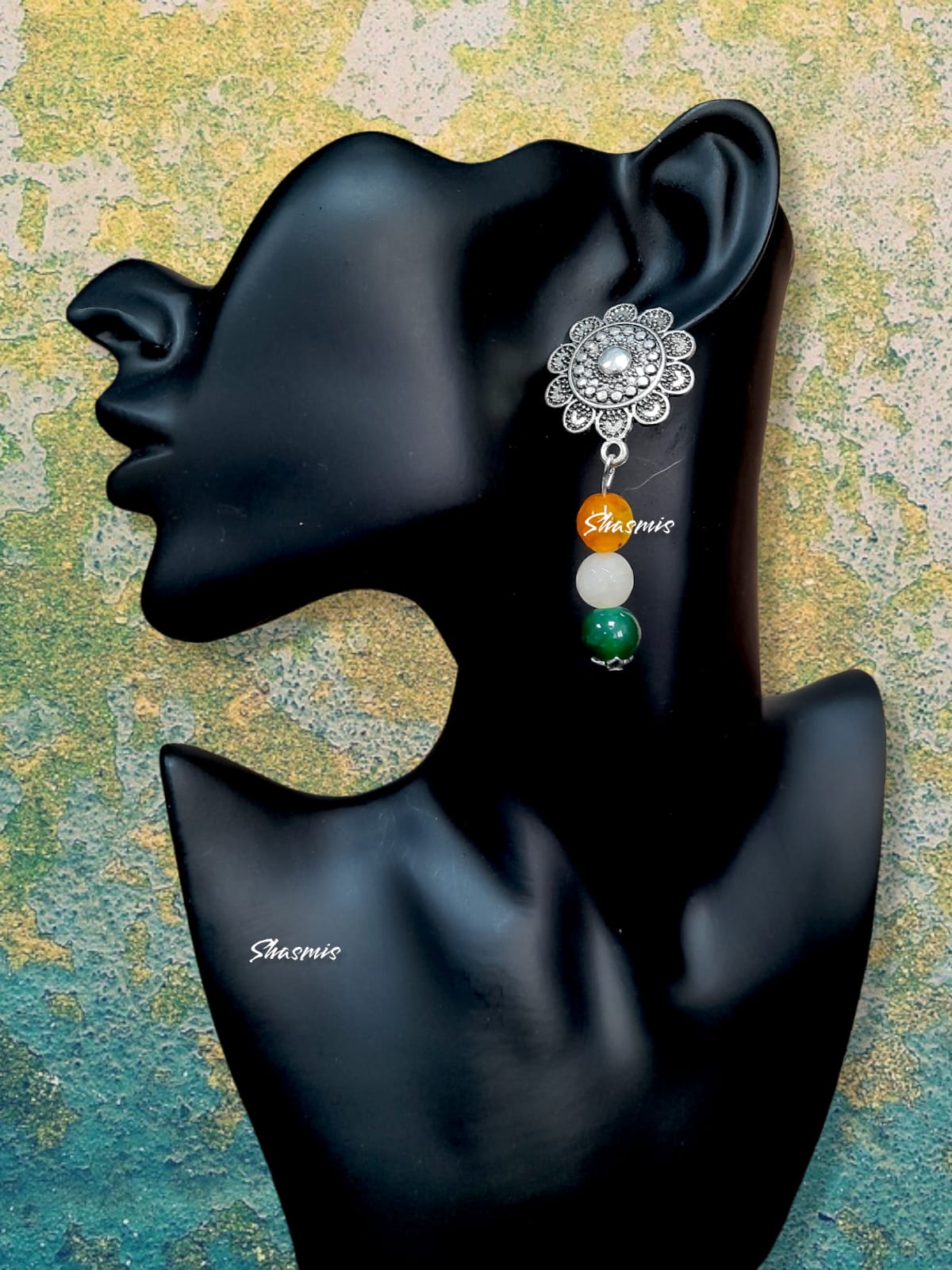 Silver Tri Color Earrings