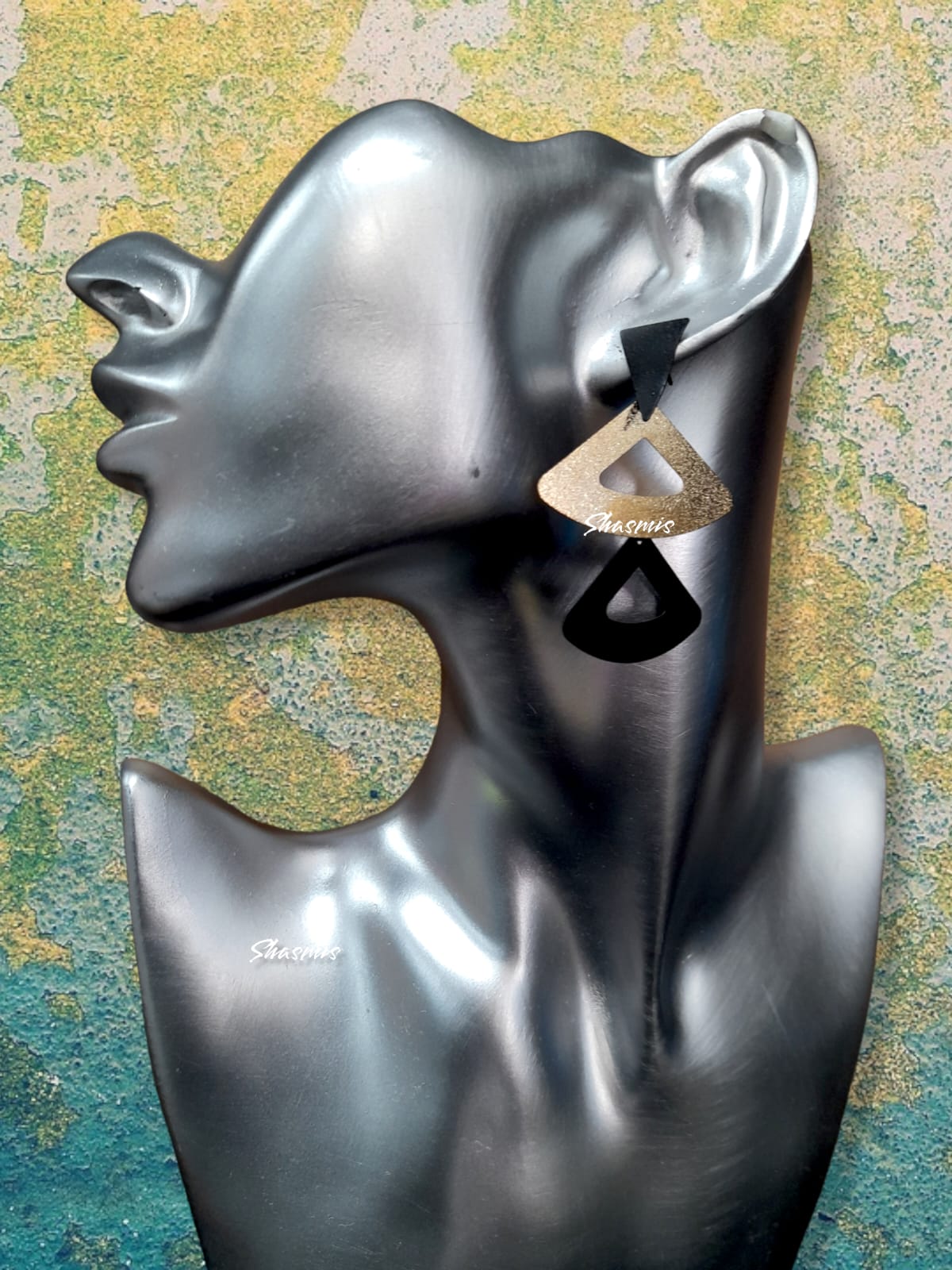 Black and Gold Long Drop Earrings