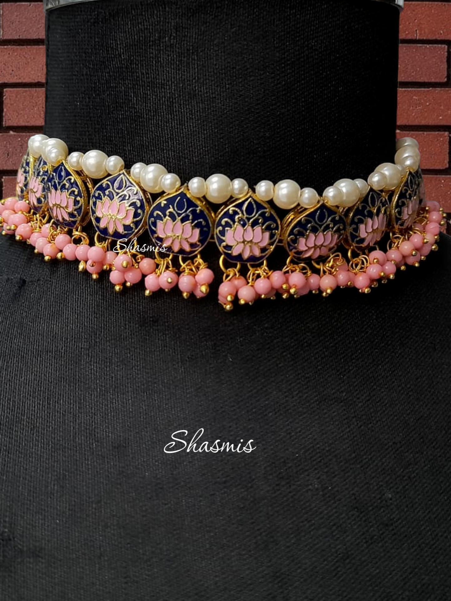 Pink and Blue Color Choker Necklace