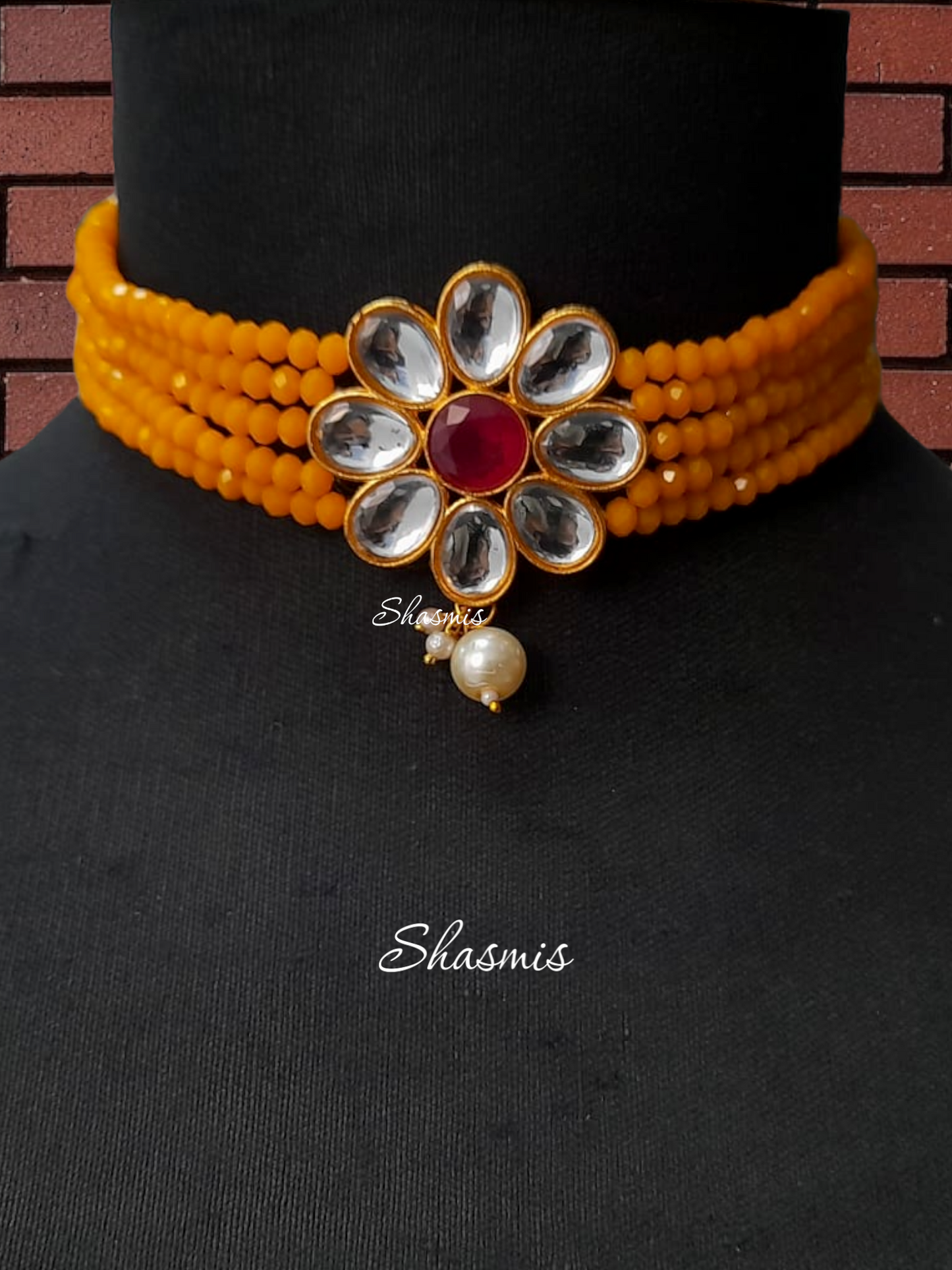 Yellow Color beads Kundan Necklace