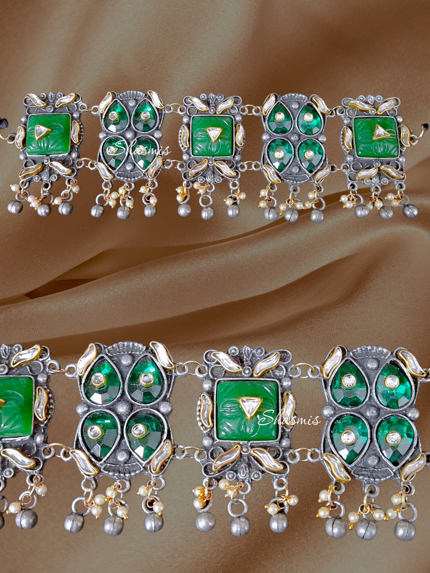 Green Stones Afghani Necklace with Earrings