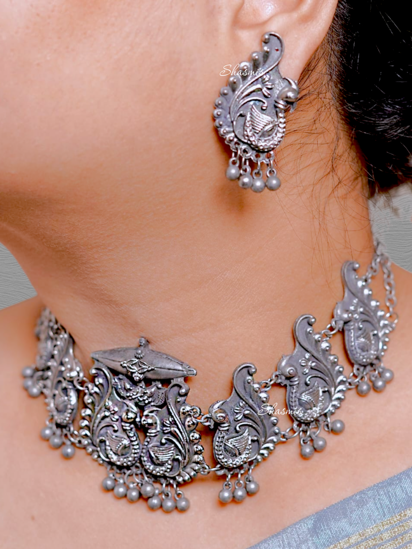 Peacock Design Silver Necklace