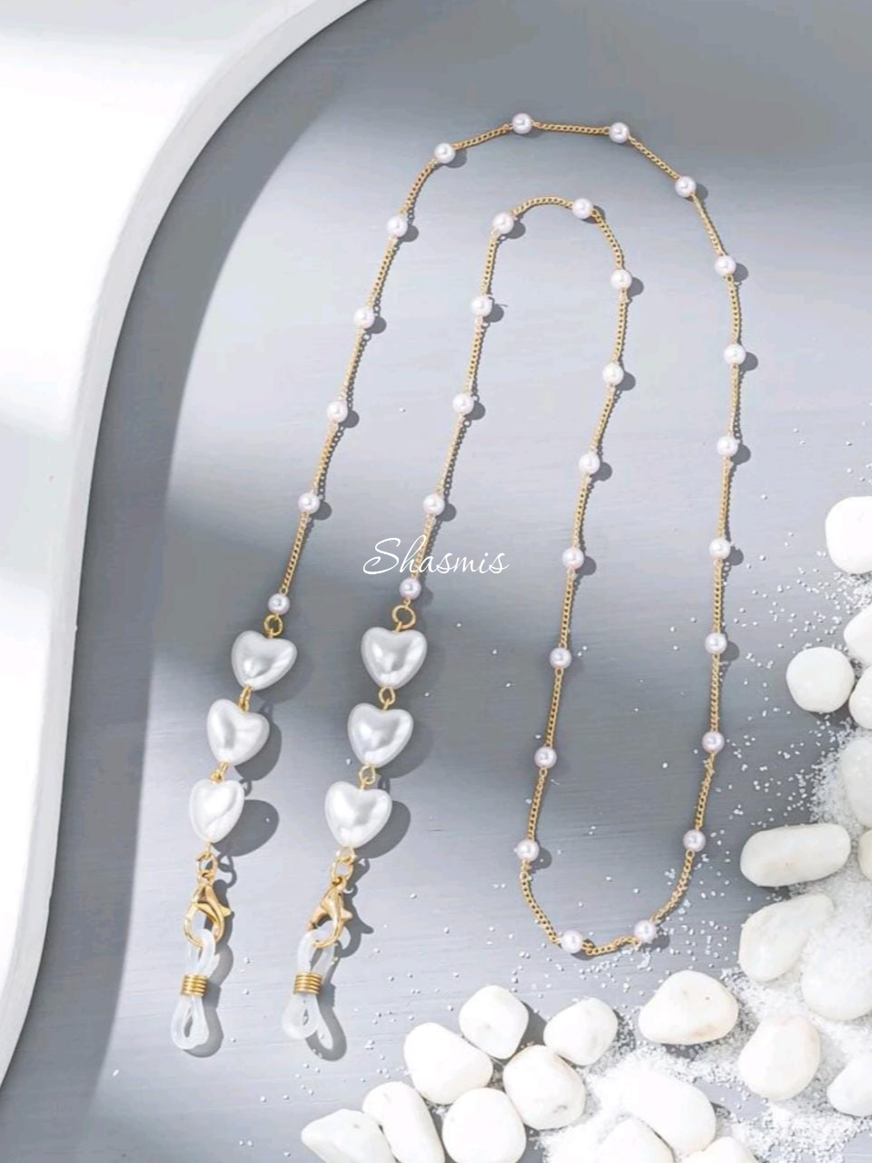 Heart Shape Pearl Long Mask Chain